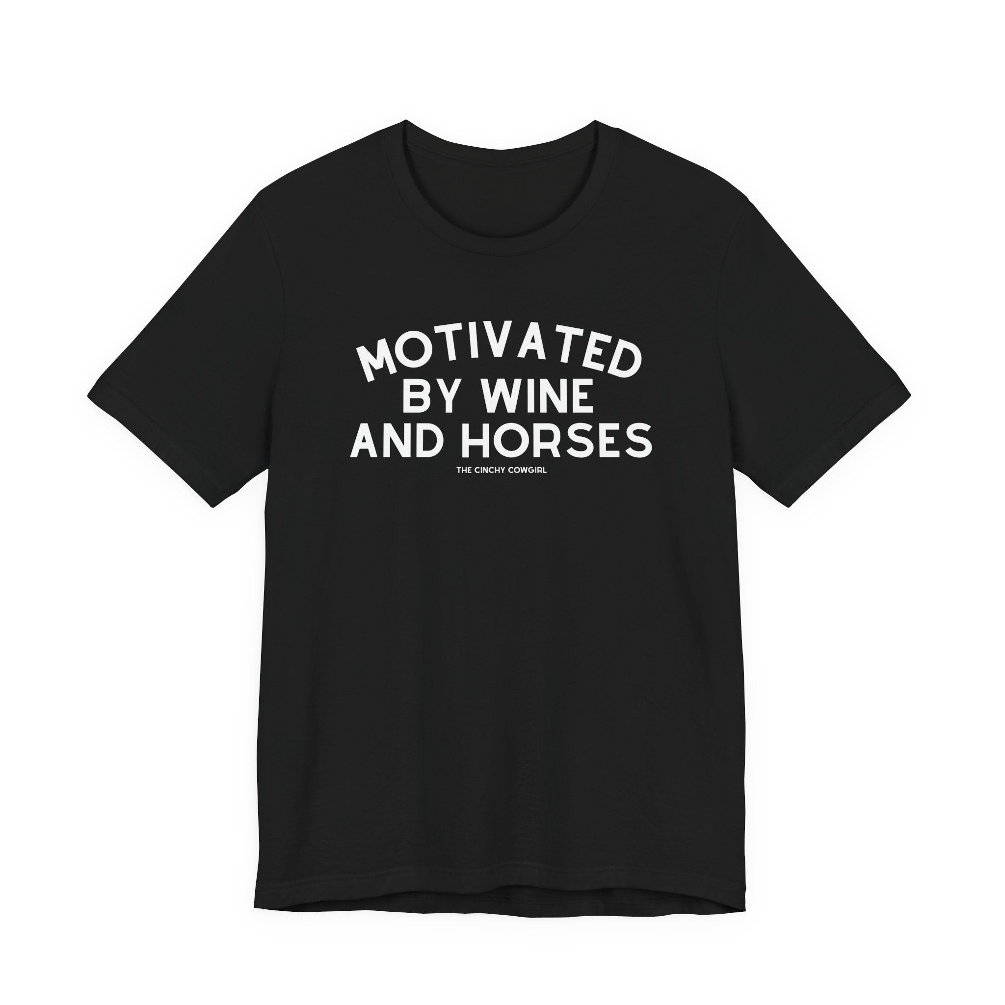 Motivated By Wine & Horses Short Sleeve Tee T-Shirt The Cinchy Cowgirl - Print Black XS
