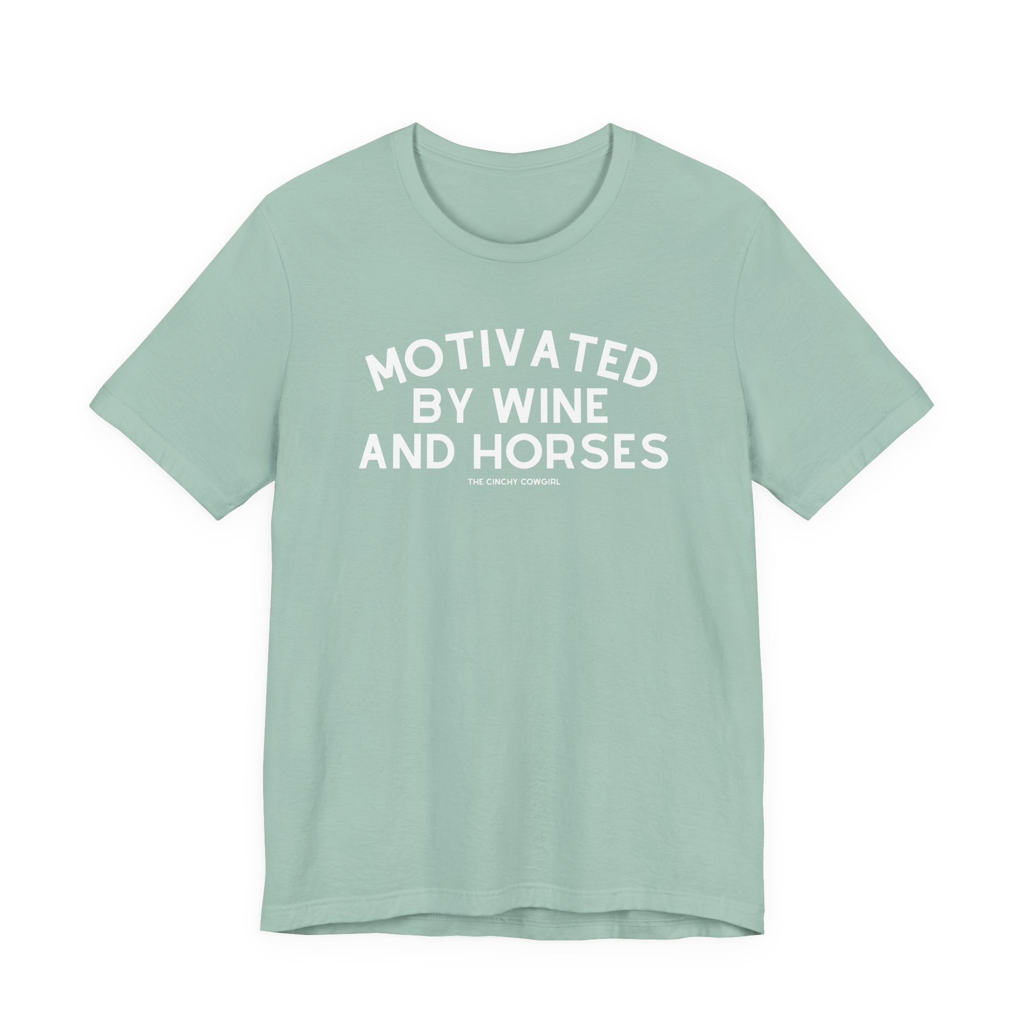 Motivated By Wine & Horses Short Sleeve Tee T-Shirt The Cinchy Cowgirl - Print Dusty Blue XS