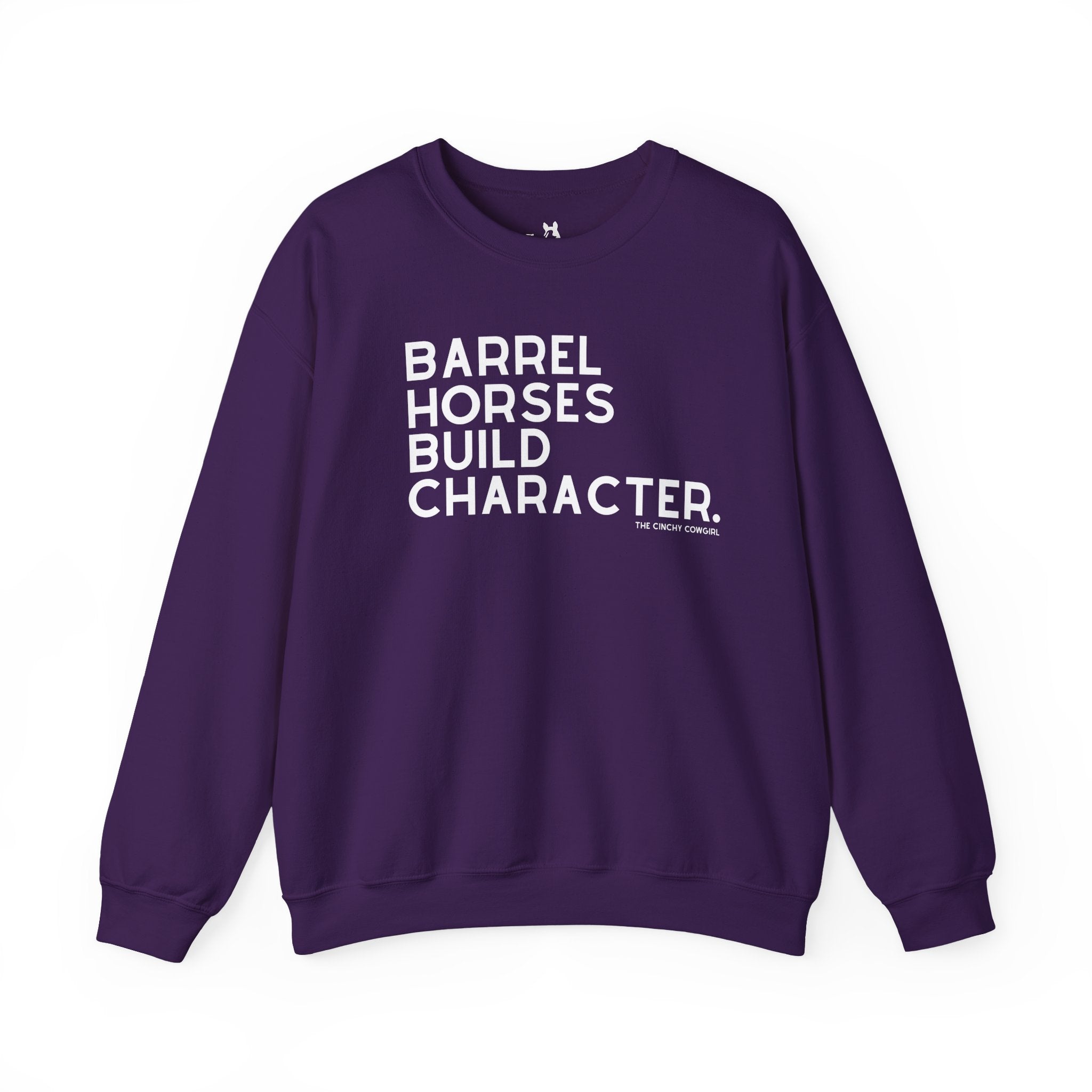 Barrel Horses Build Character Pullover Sweatshirt The Cinchy Cowgirl - Print S Purple