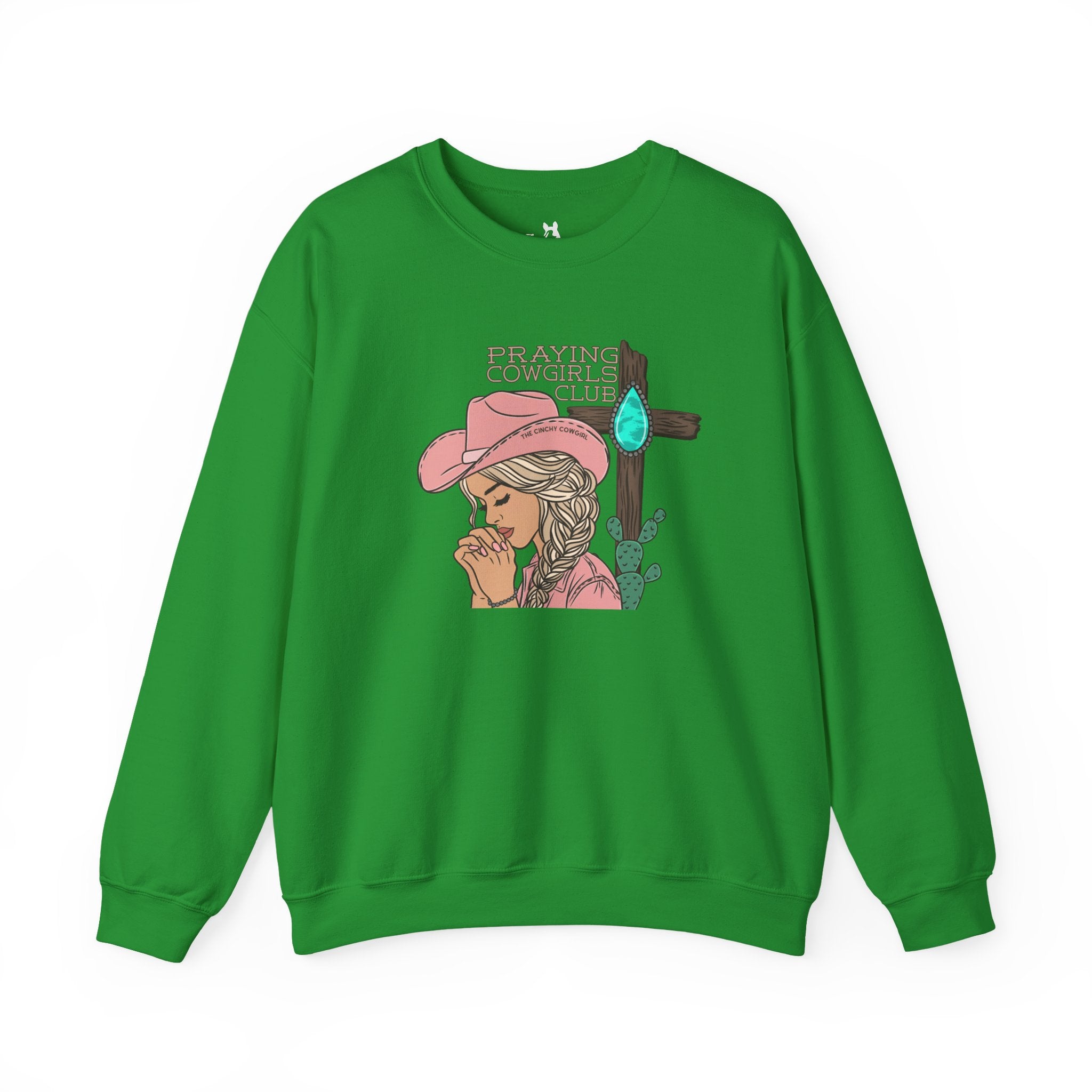 Praying Cowgirls Club Fleece Pullover Sweatshirt The Cinchy Cowgirl - Print S Irish Green