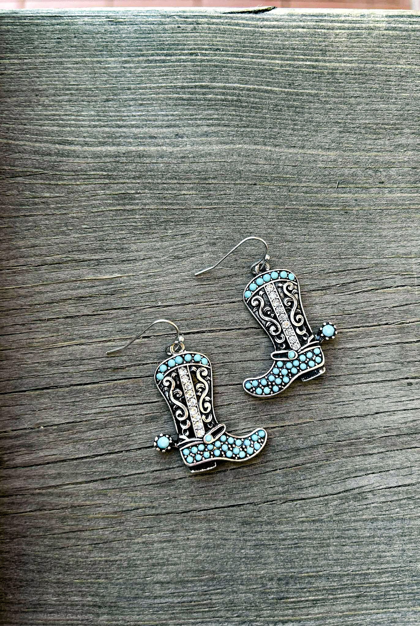Cowboy Boot Dangle Earrings Earrings Blue Tortoise