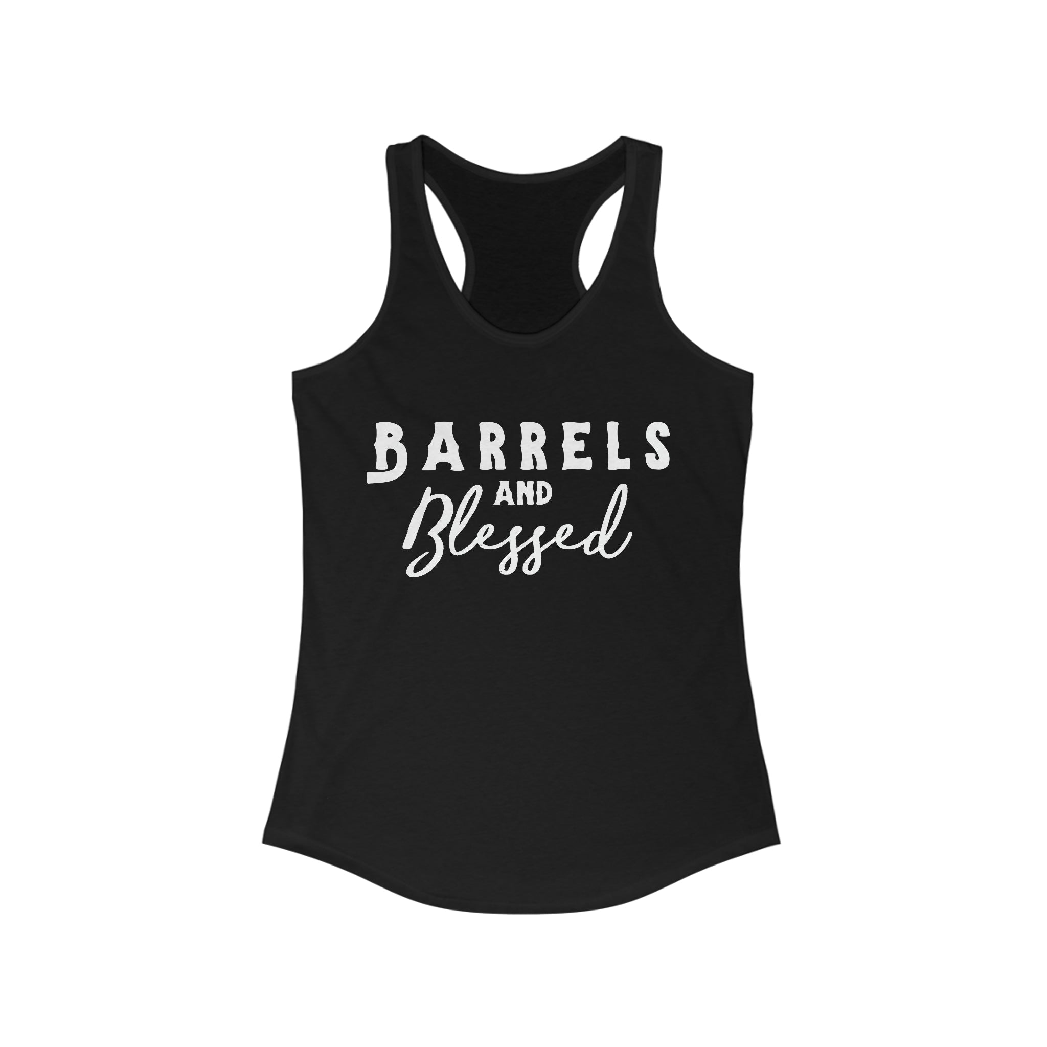 Barrels & Blessed Racerback Tank Horse Color Shirts Printify XS Solid Black