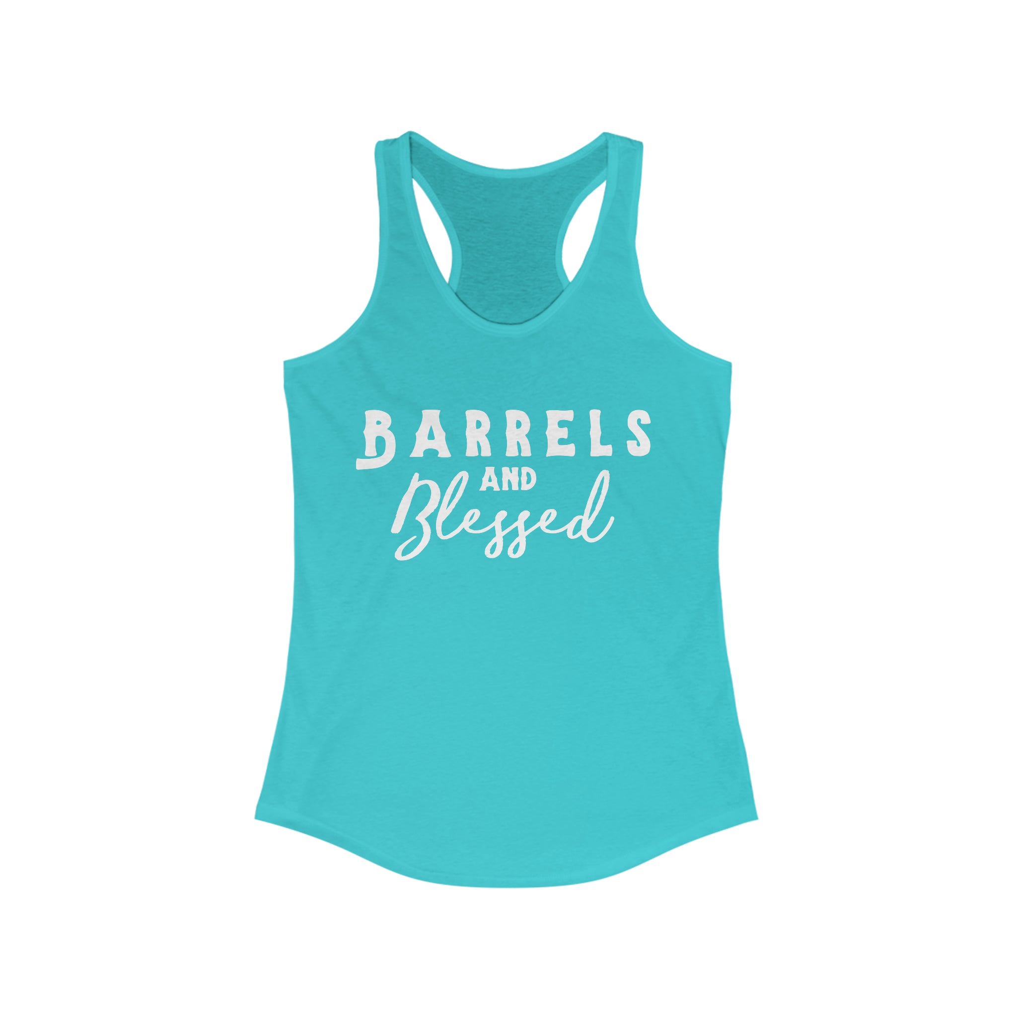 Barrels & Blessed Racerback Tank Horse Color Shirts Printify XS Solid Tahiti Blue