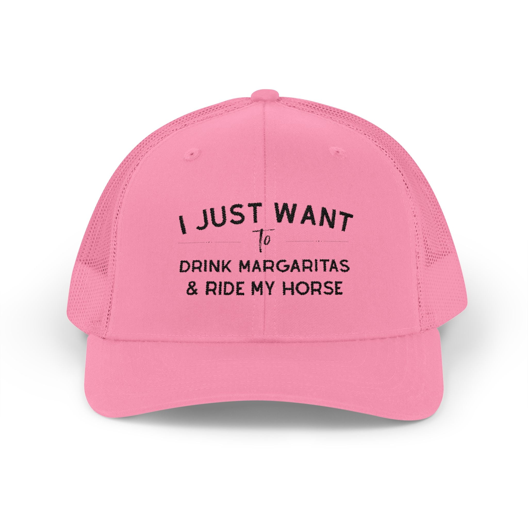 I Just Want To Drink Margaritas and Ride My Horse Trucker Hat Hats The Cinchy Cowgirl - Print Pink One size