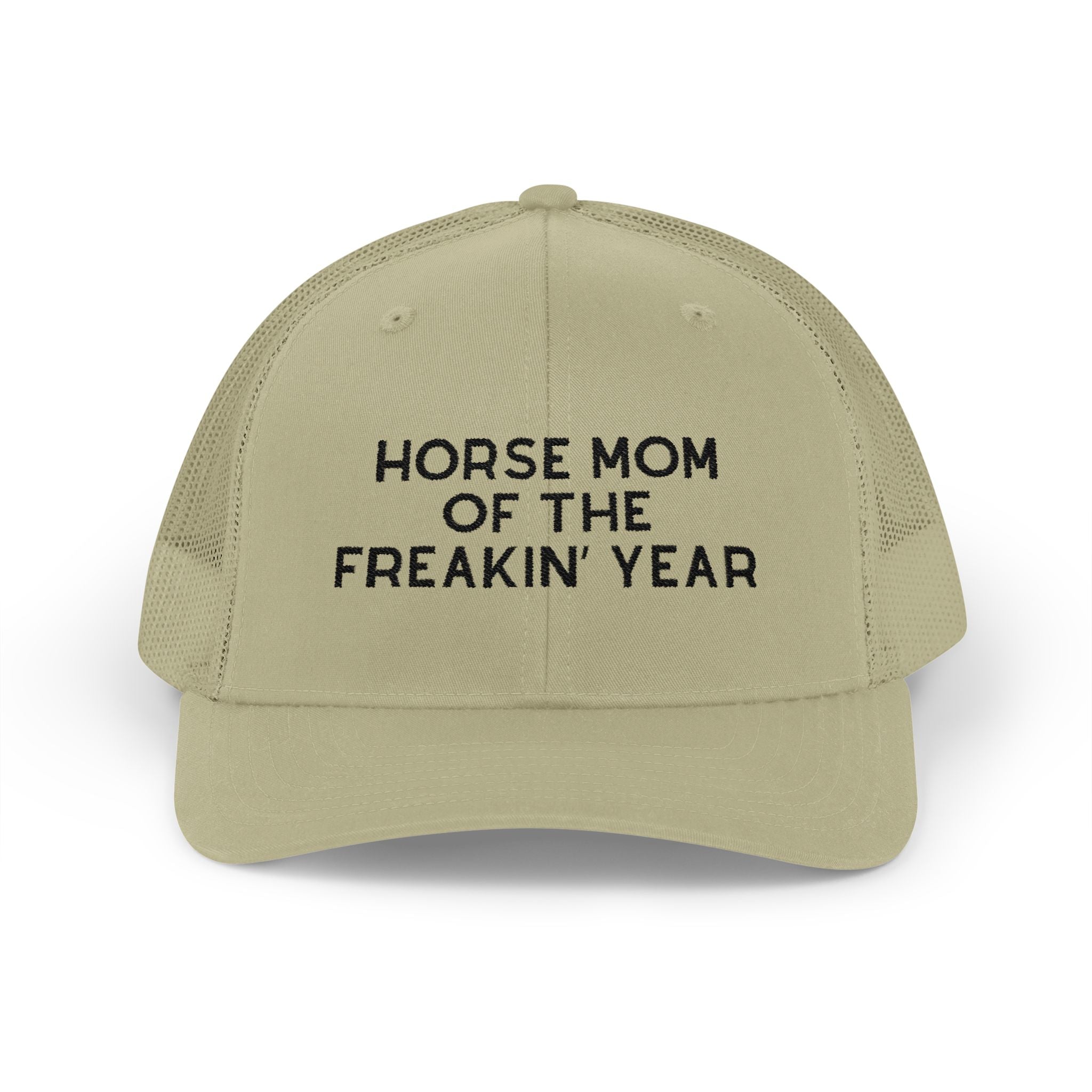 Horse Mom of the Freakin' Year Trucker Hat Embroidered TCC Hat The Cinchy Cowgirl - Print Khaki