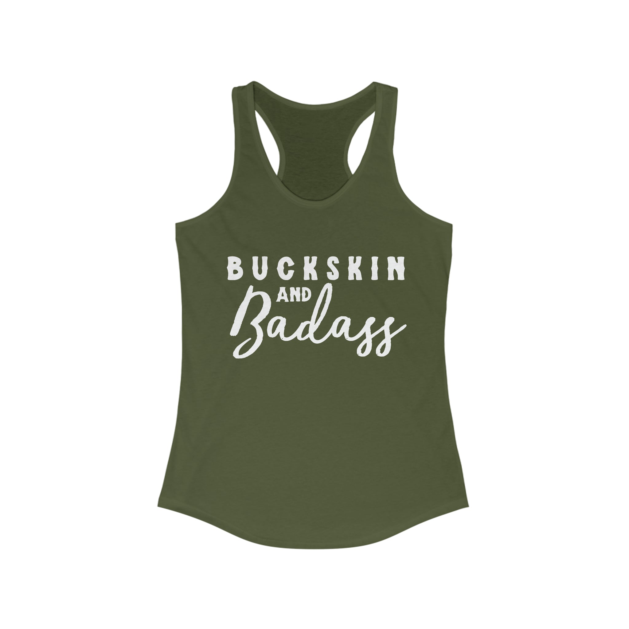 Buckskin & Badass Racerback Tank Horse Color Shirts Printify XS Solid Military Green