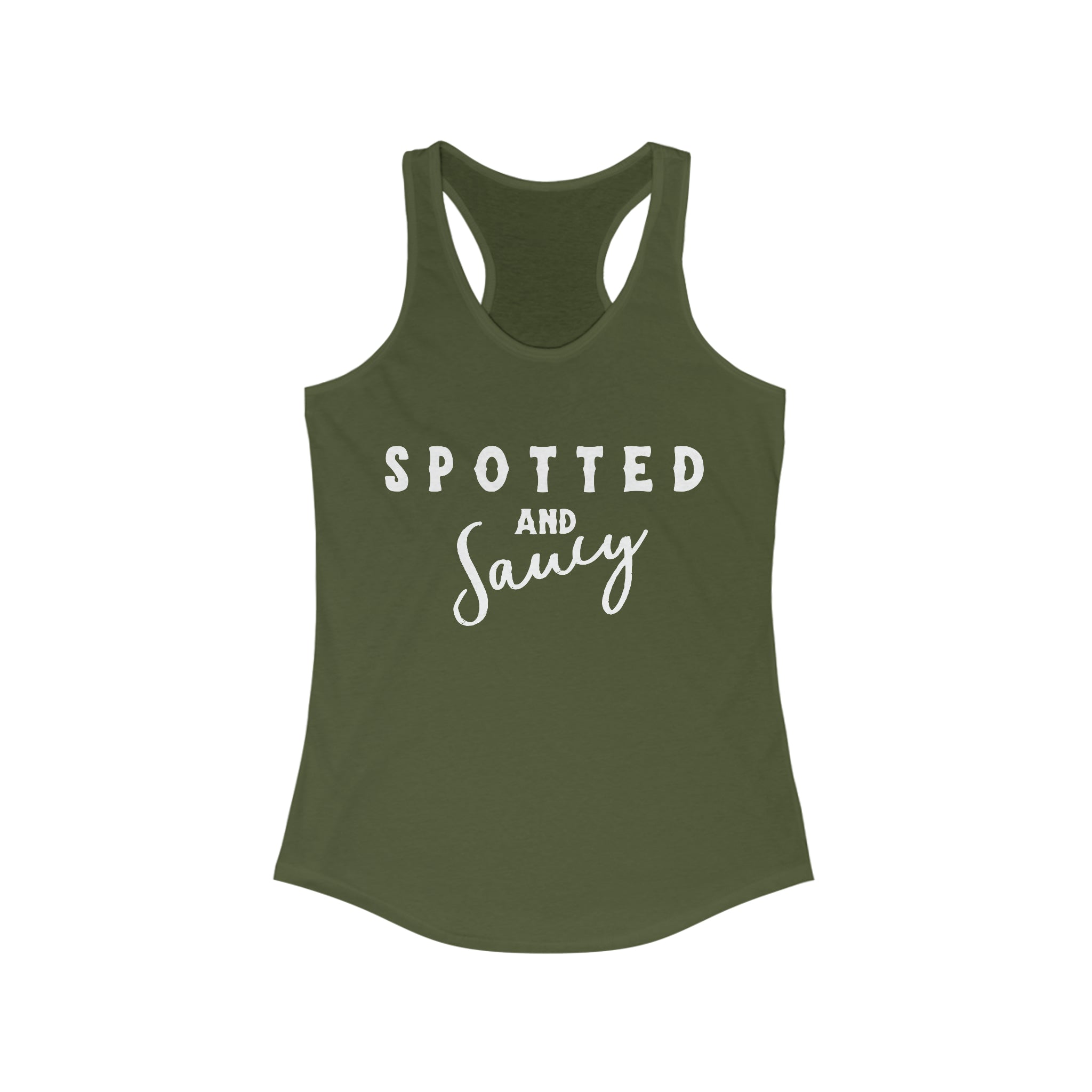 Spotted & Saucy Racerback Tank Horse Color Shirts Printify XS Solid Military Green