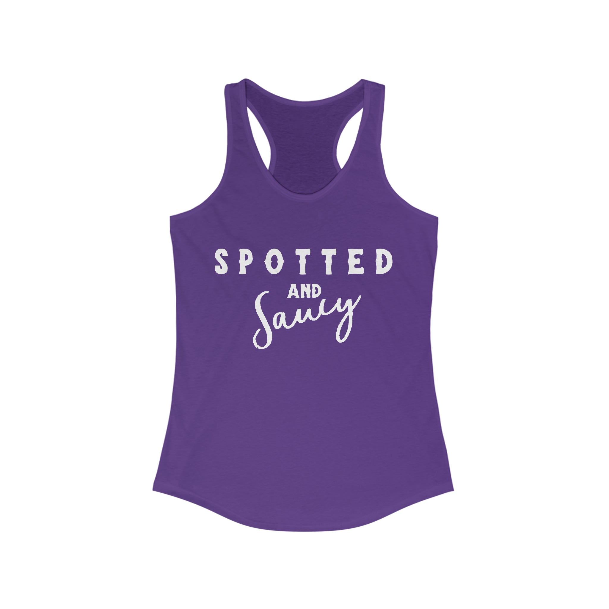 Spotted & Saucy Racerback Tank Horse Color Shirts Printify XS Solid Purple Rush