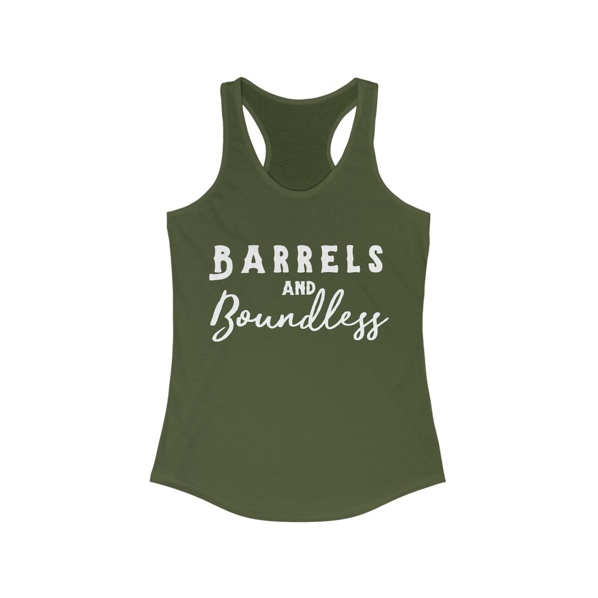 Barrels & Boundless Racerback Tank Horse Riding Discipline Tee Printify XS Solid Military Green