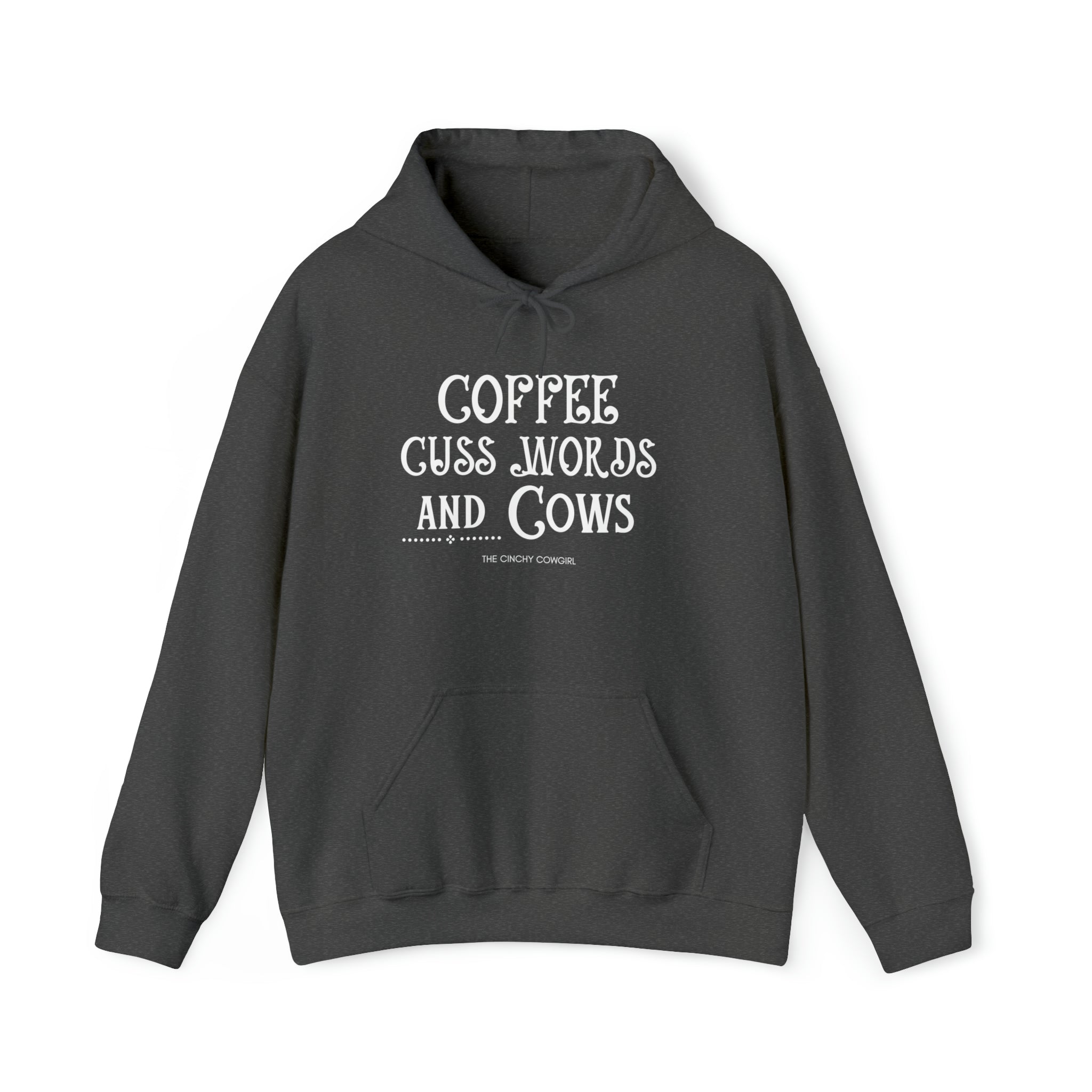 Coffee Cuss Words Cows Hoodie Hoodie Printify Dark Heather S