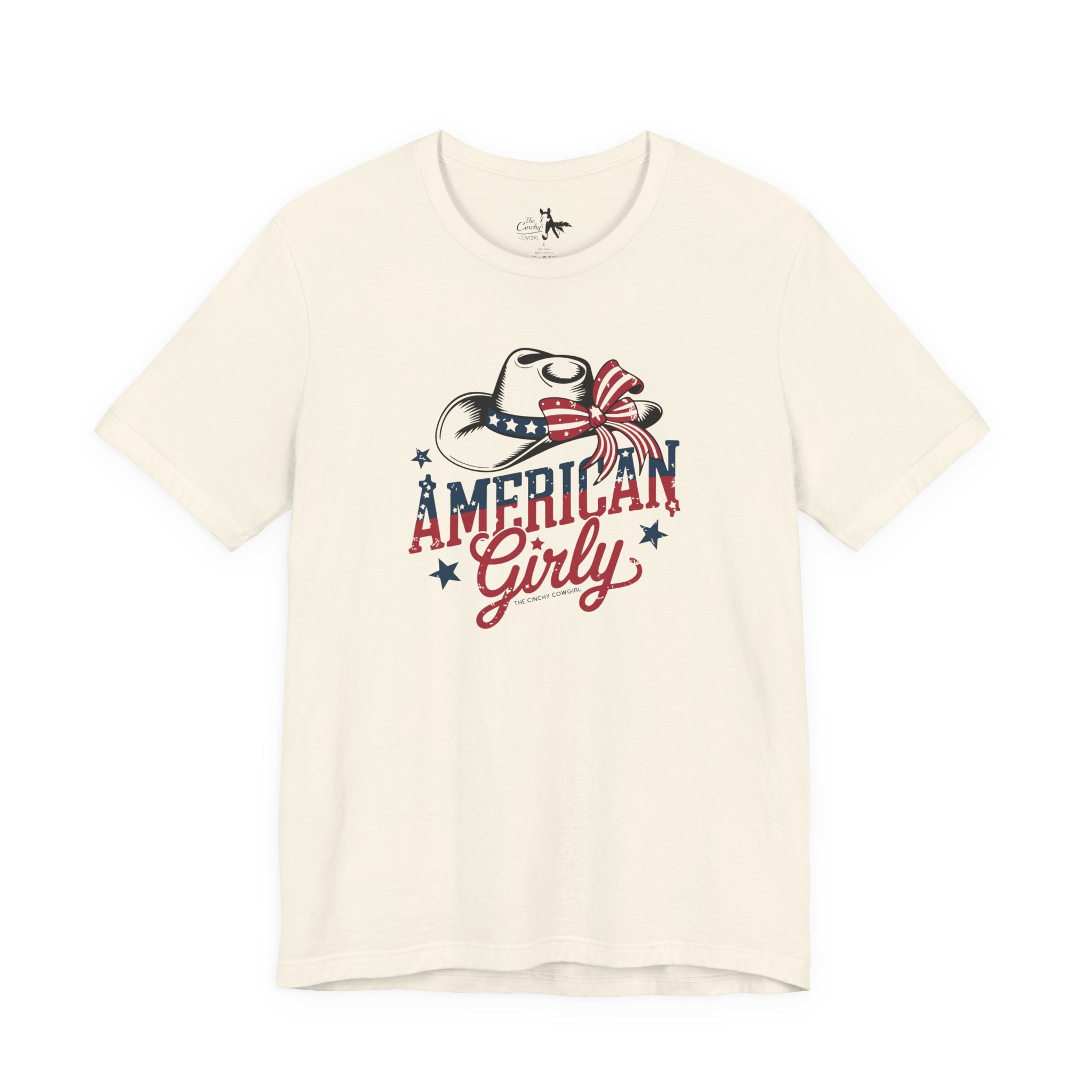 Patriotic American Girly Short Sleeve Tee Graphic Tee The Cinchy Cowgirl - Print Natural XS