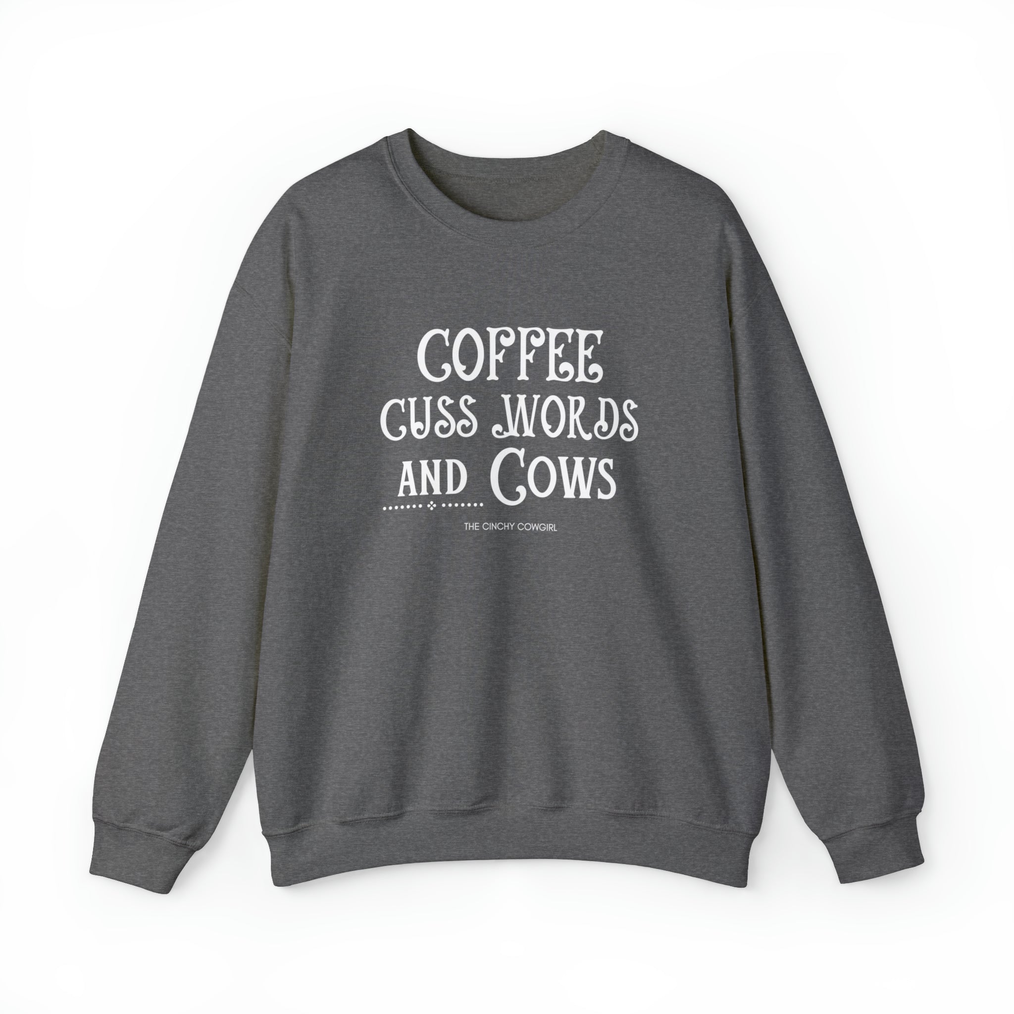 Coffee Cuss Words & Cows Crewneck Sweatshirt Sweatshirt Printify S Graphite Heather