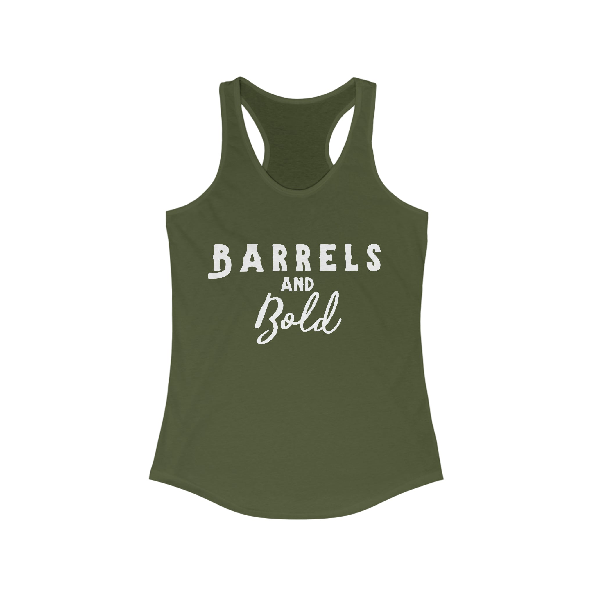 Barrels & Bold Racerback Tank Horse Riding Discipline Tee Printify XS Solid Military Green