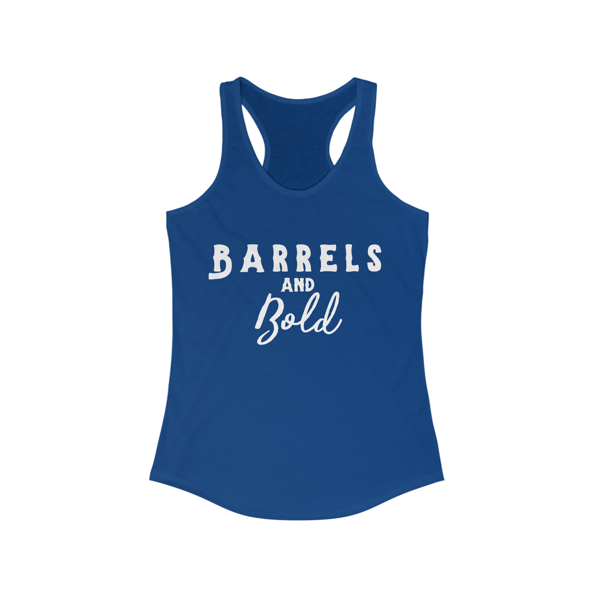 Barrels & Bold Racerback Tank Horse Riding Discipline Tee Printify XS Solid Royal