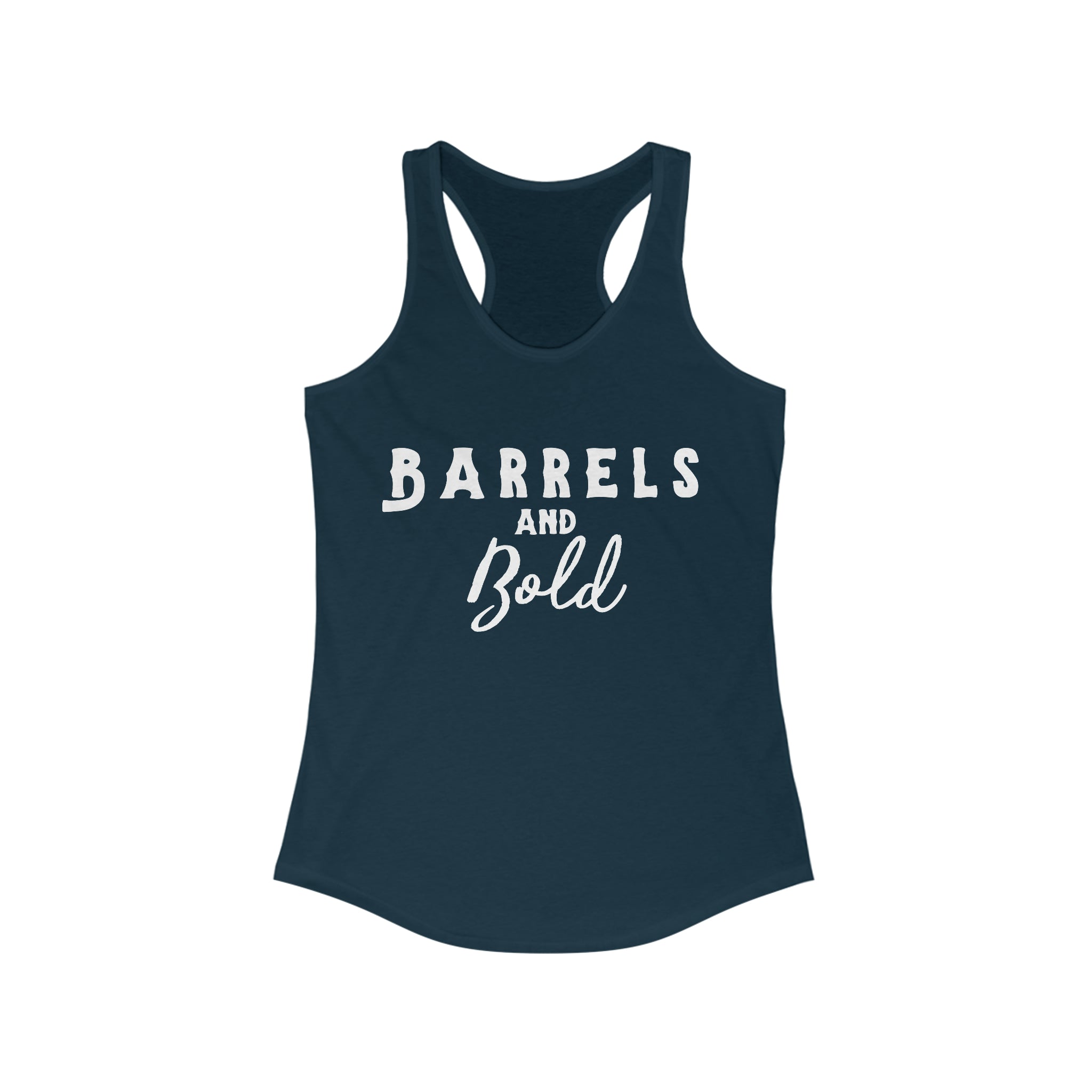 Barrels & Bold Racerback Tank Horse Riding Discipline Tee Printify XS Solid Midnight Navy