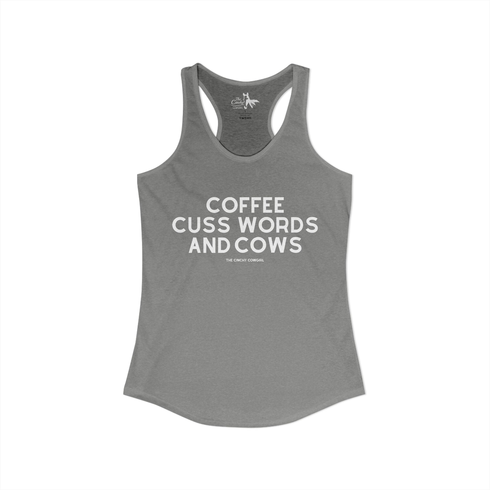 Coffee, Cuss Words And Cows Tank Top Tank Top The Cinchy Cowgirl - Print XS Heather Grey