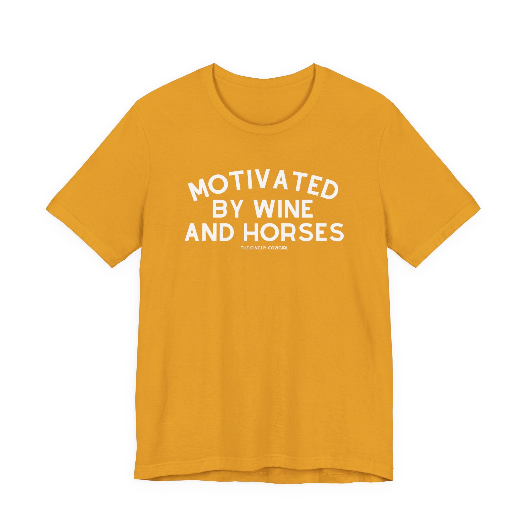 Motivated By Wine & Horses Short Sleeve Tee T-Shirt The Cinchy Cowgirl - Print Mustard XS