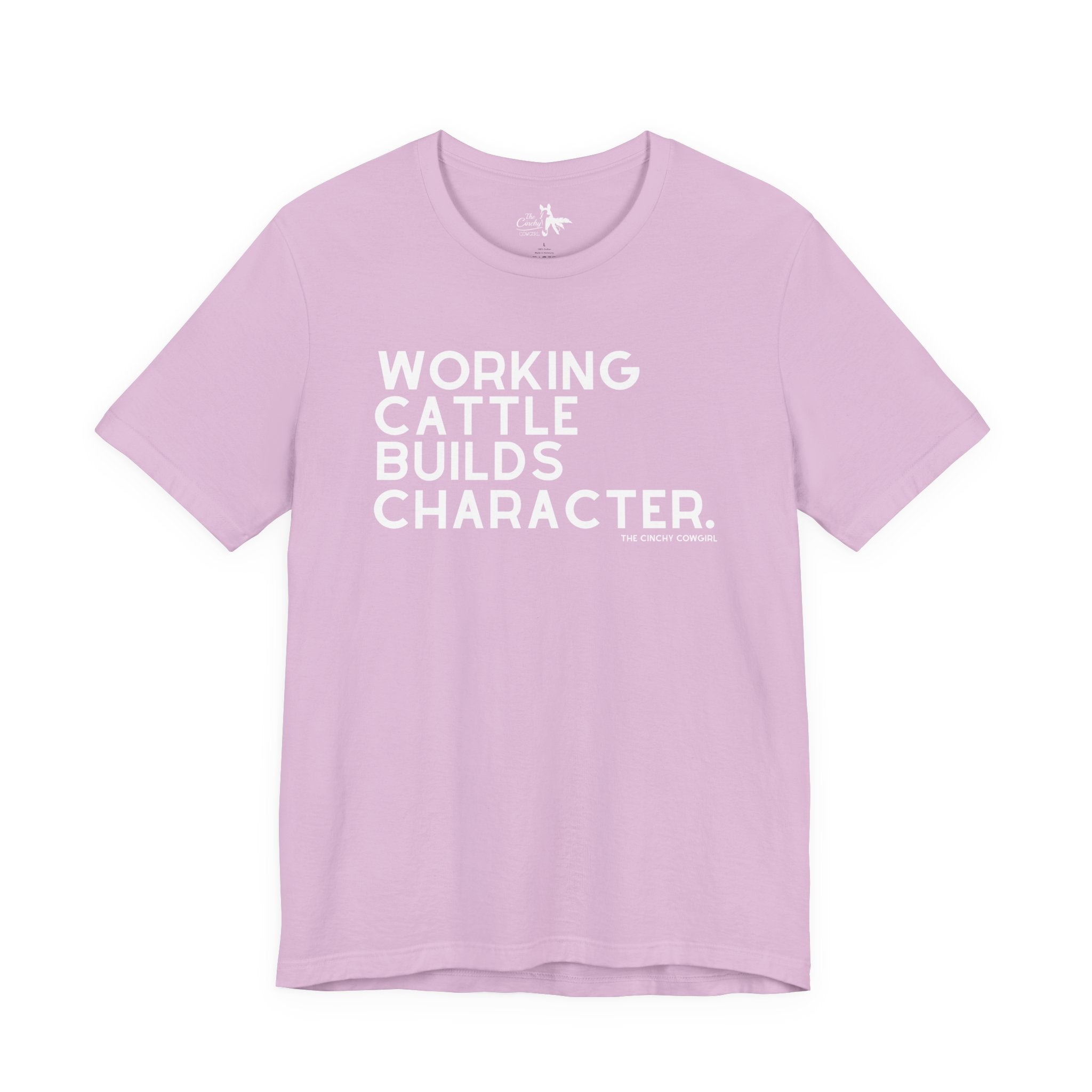 Working Cattle Builds Character Short Sleeve Tee T-Shirt The Cinchy Cowgirl - Print Lilac XS