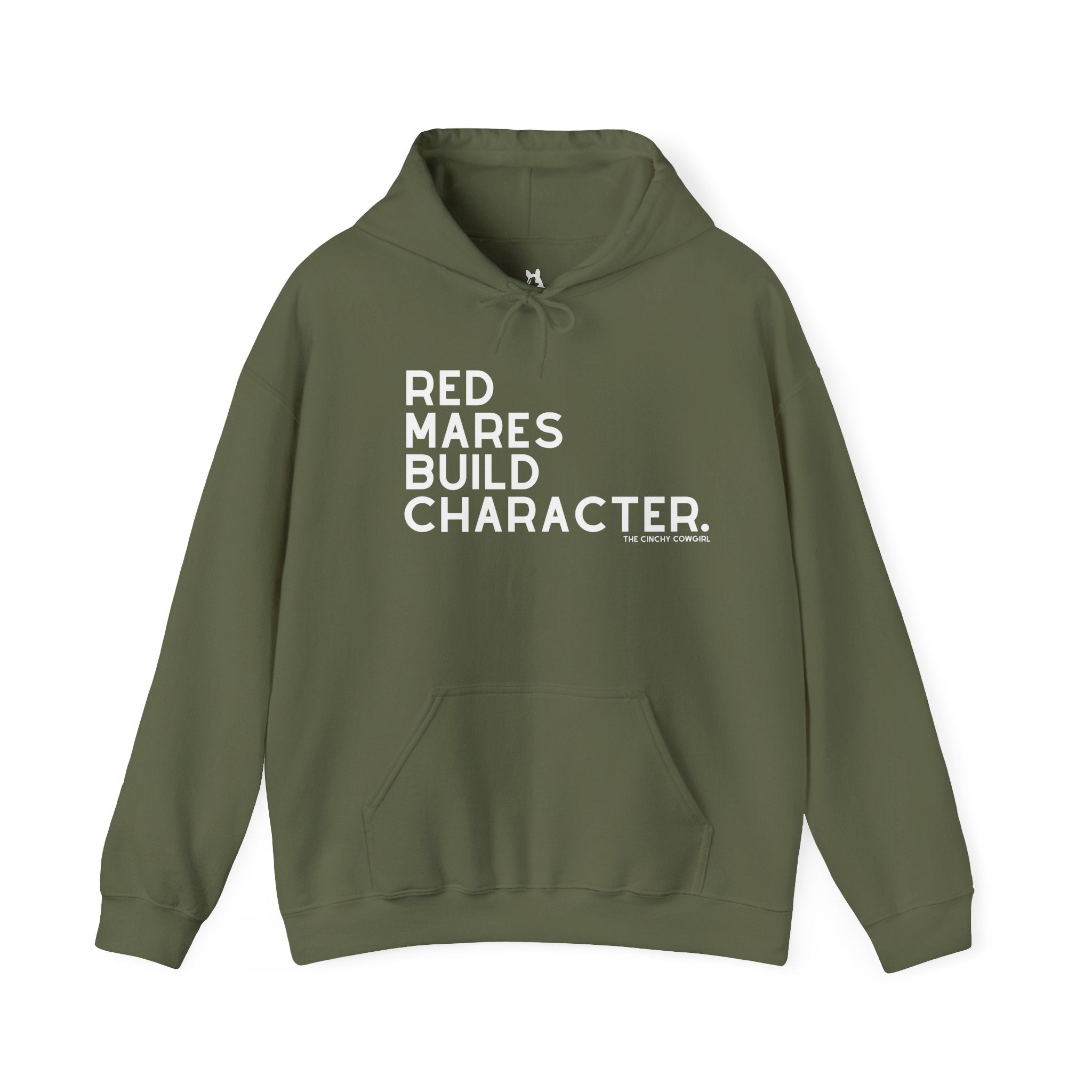 Red Mares Build Character Hoodie Hoodie The Cinchy Cowgirl - Print Military Green S