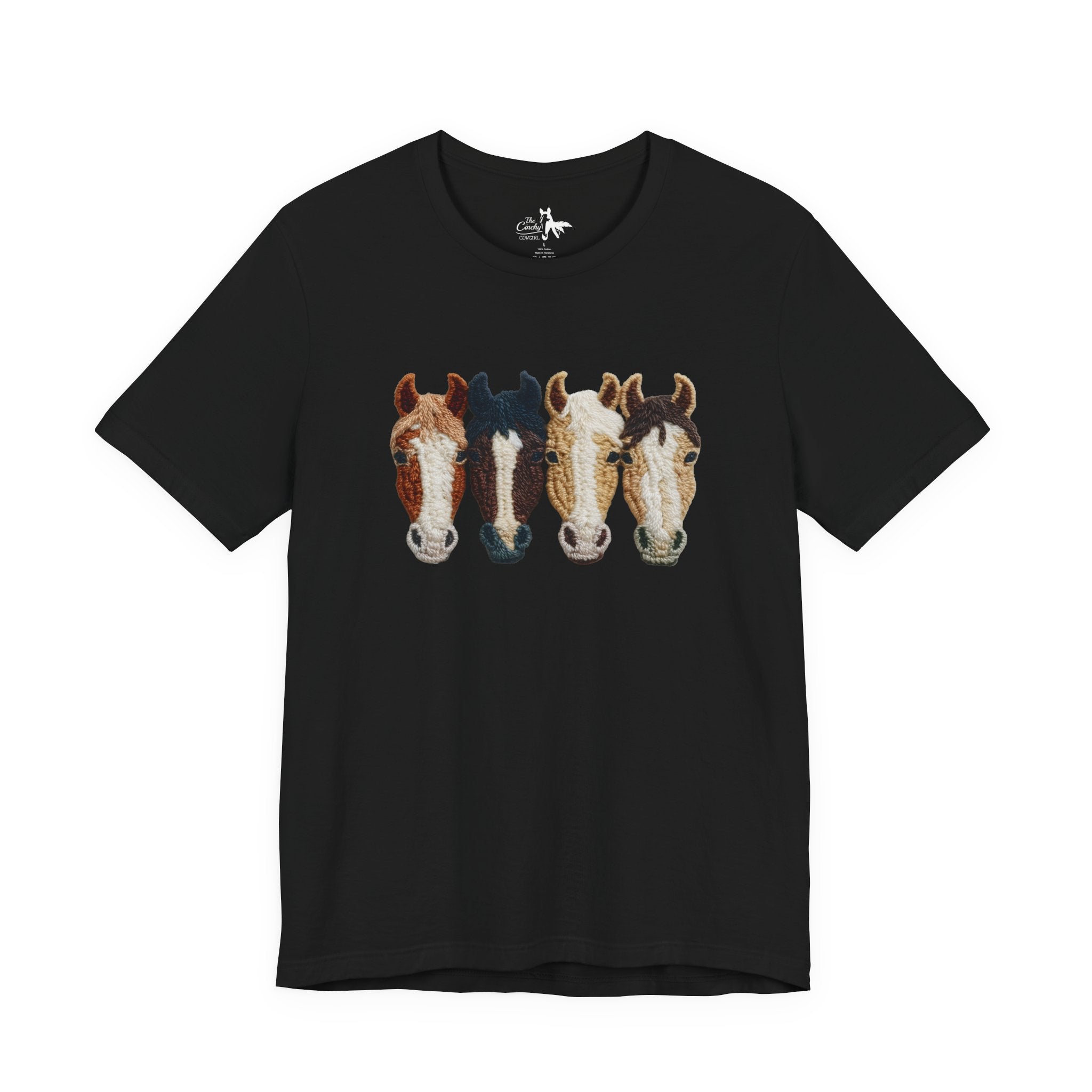 Faux Crochet Horses Short Sleeve Tee Graphic Tee The Cinchy Cowgirl - Print Black XS