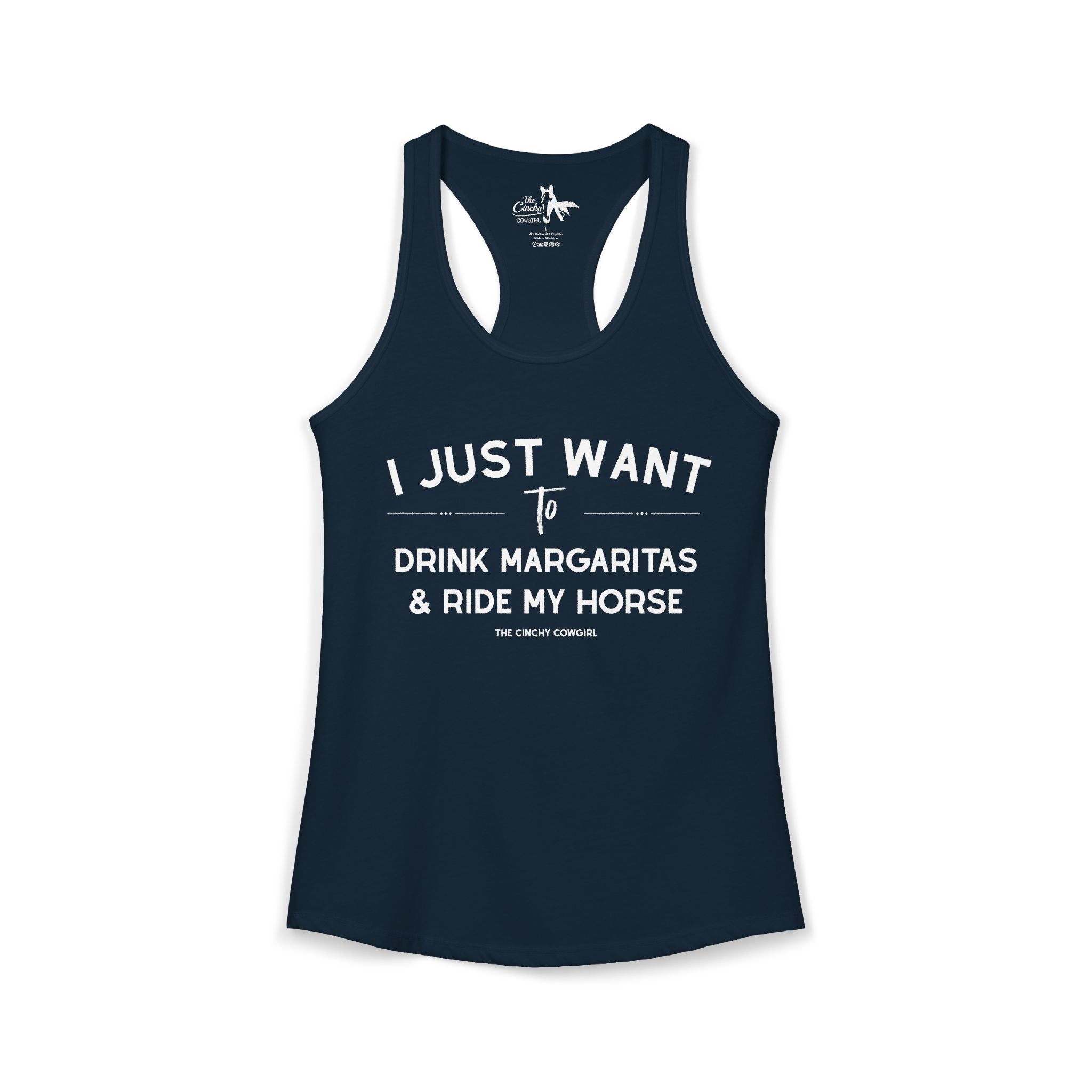 I Just Want to Drink Margaritas And Ride My Horse Tank Top Tank Top The Cinchy Cowgirl - Print XS Solid Midnight Navy