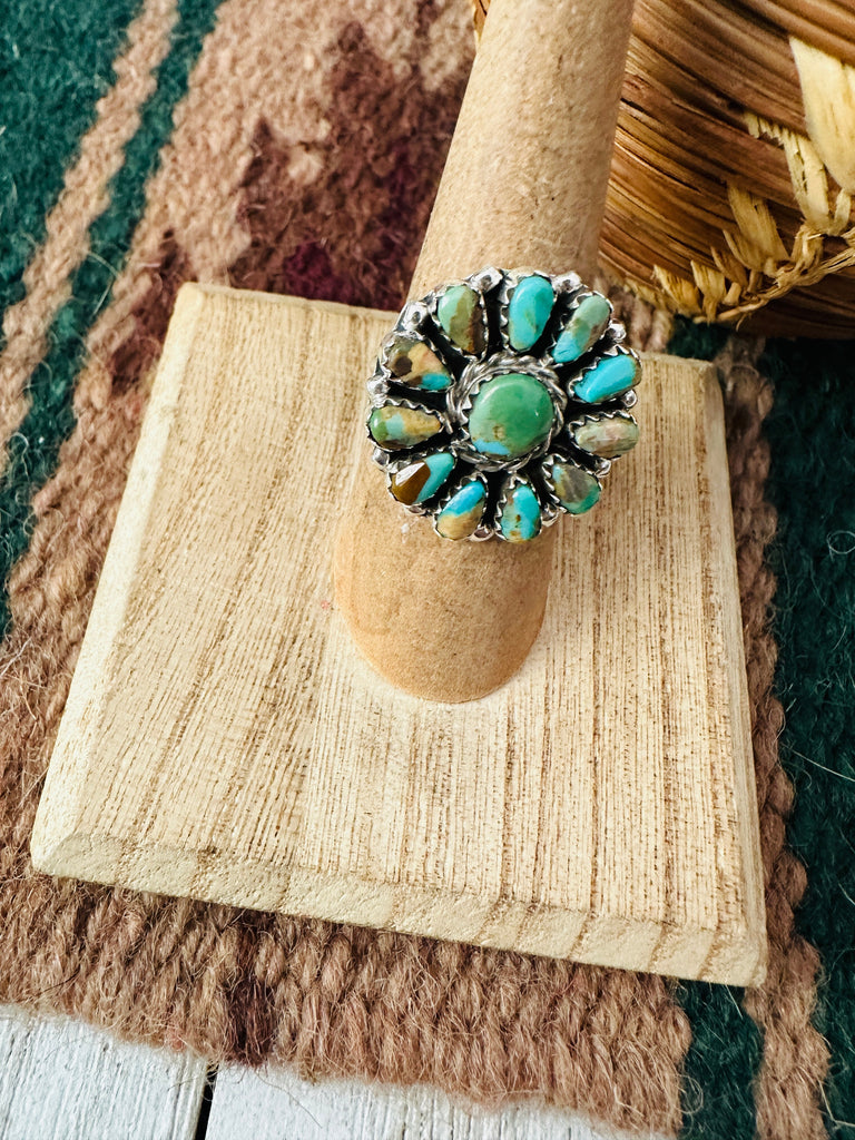 Navajo Royston Turquoise & Sterling Silver Cluster Ring NT jewelry Nizhoni Traders LLC   