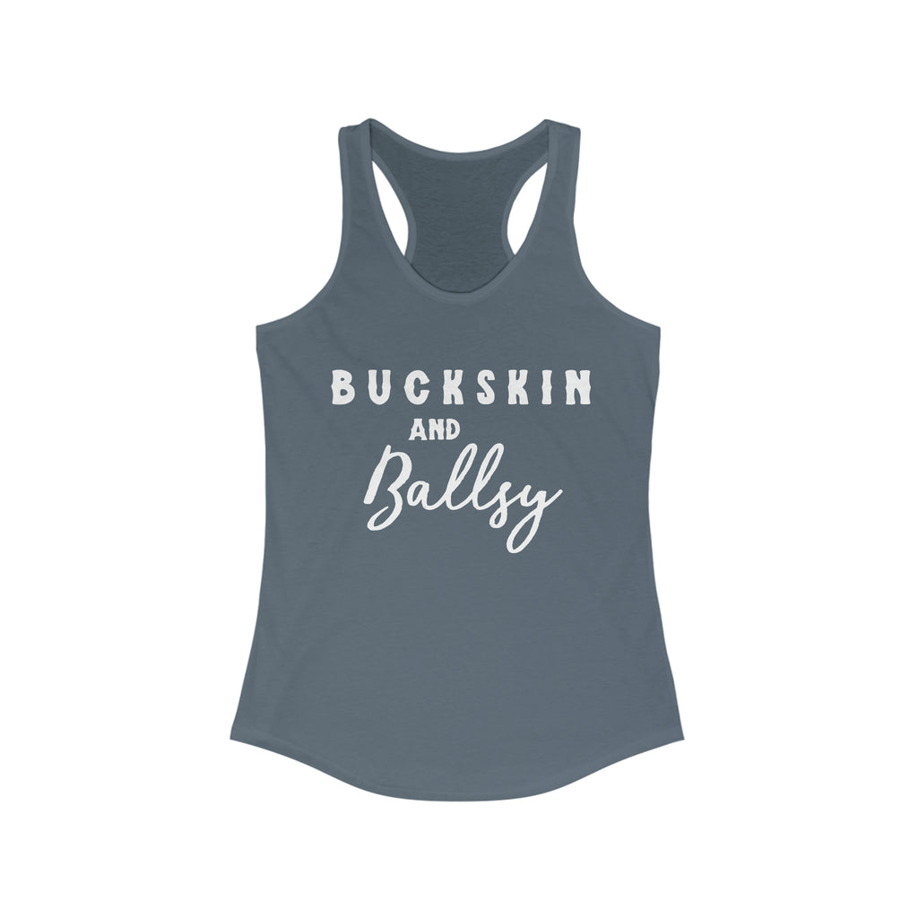 Buckskin & Ballsy Racerback Tank Horse Color Shirts Printify XS Solid Indigo 