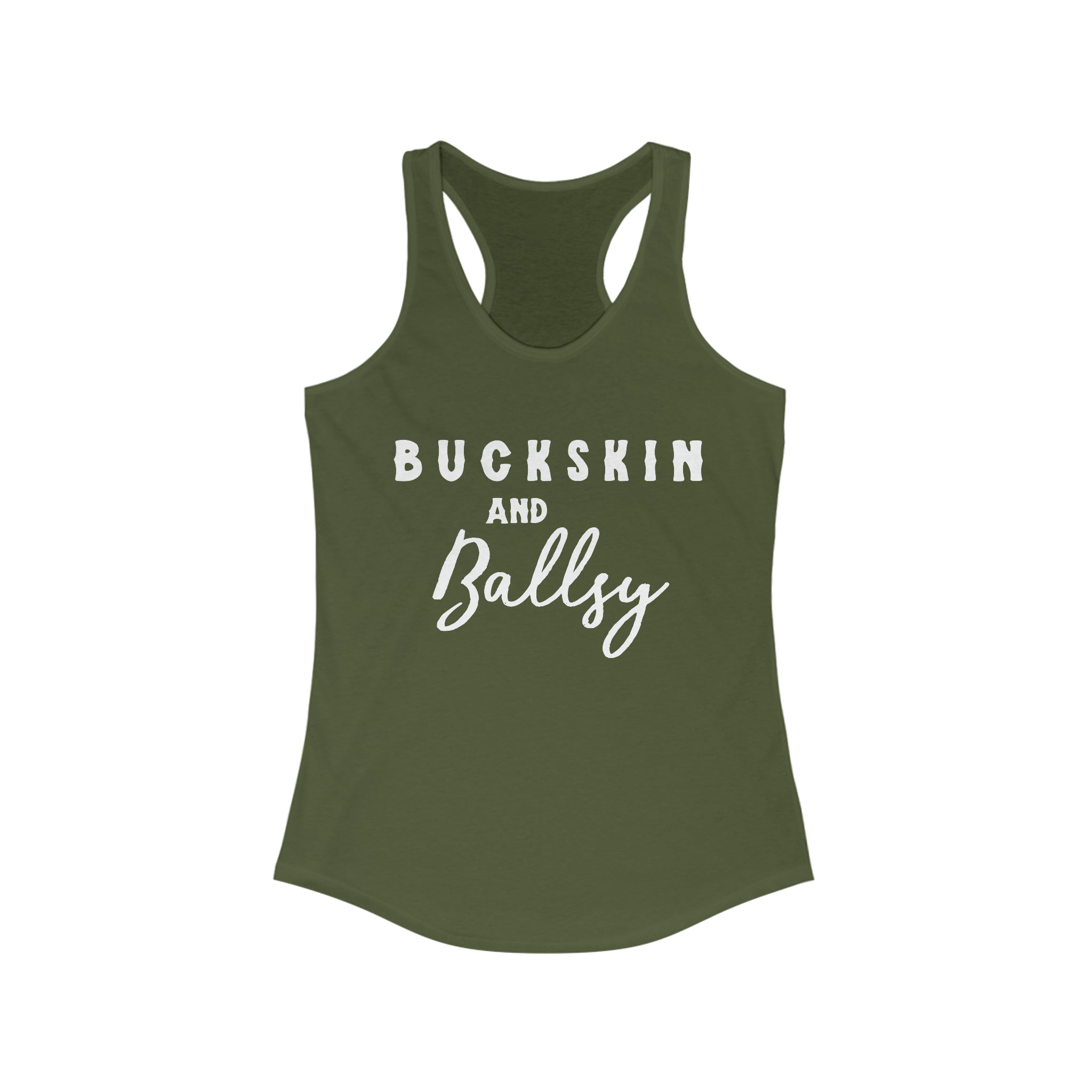 Buckskin & Ballsy Racerback Tank Horse Color Shirts Printify XS Solid Military Green
