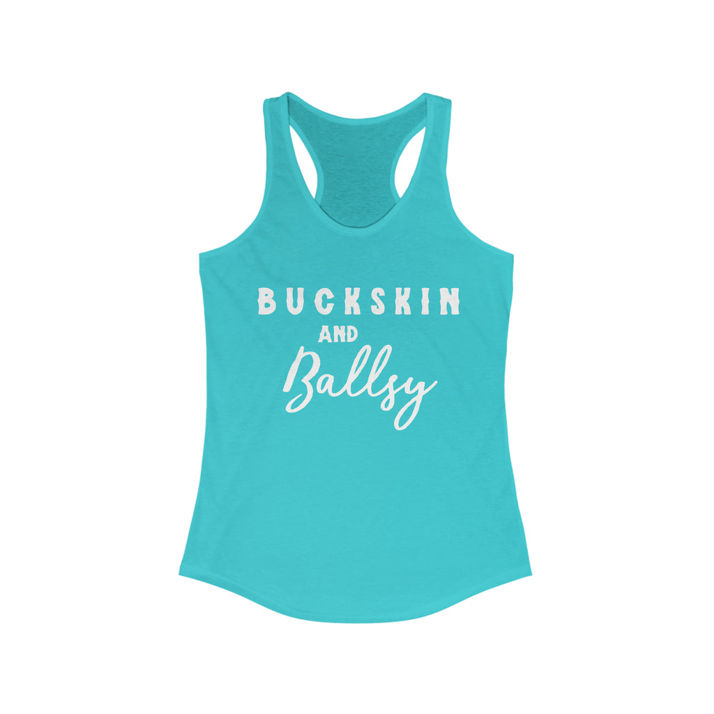 Buckskin & Ballsy Racerback Tank Horse Color Shirts Printify XS Solid Tahiti Blue 