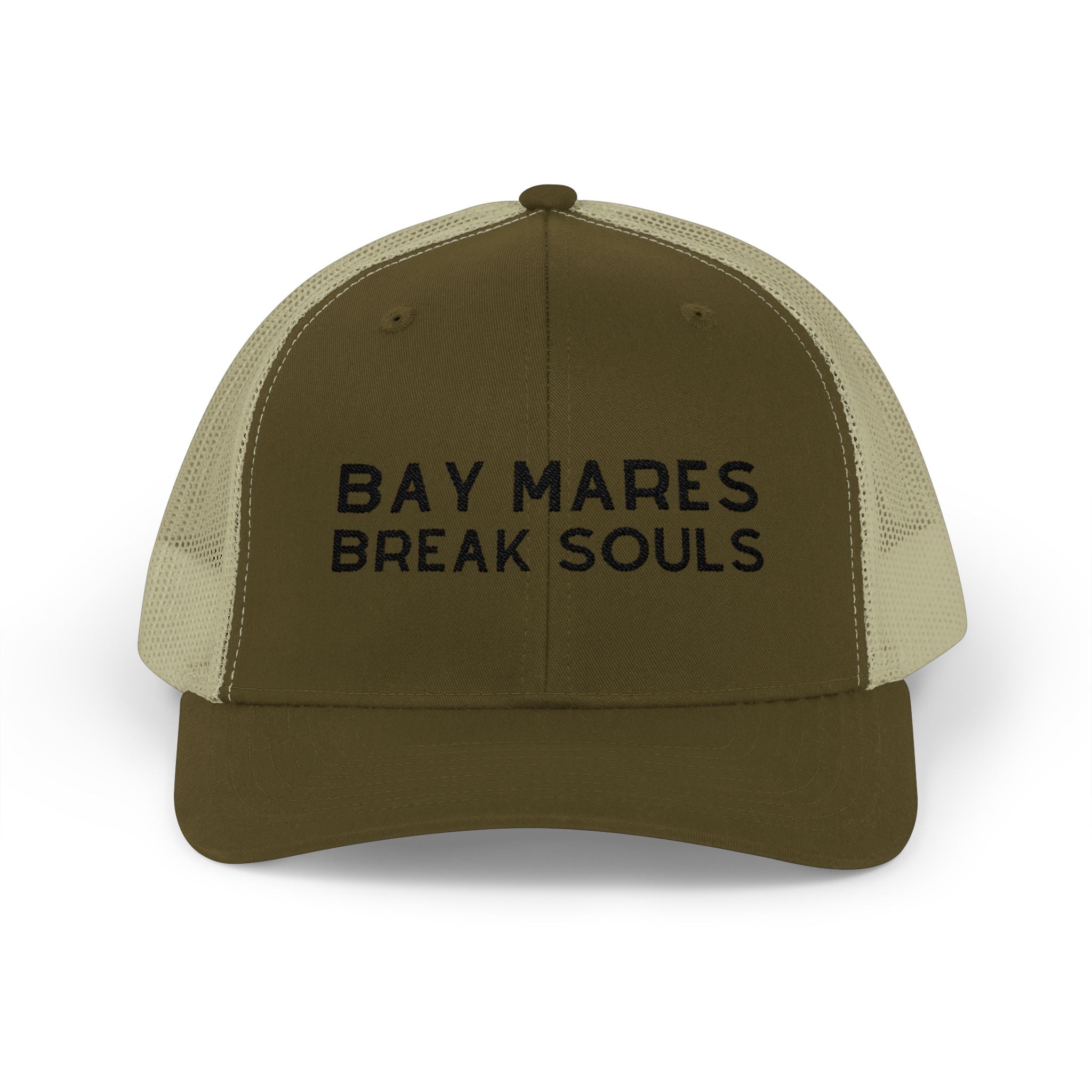 Embroidered Bay Mares Break Souls Trucker Hat Embroidered TCC Hat The Cinchy Cowgirl - Print Moss / Khaki