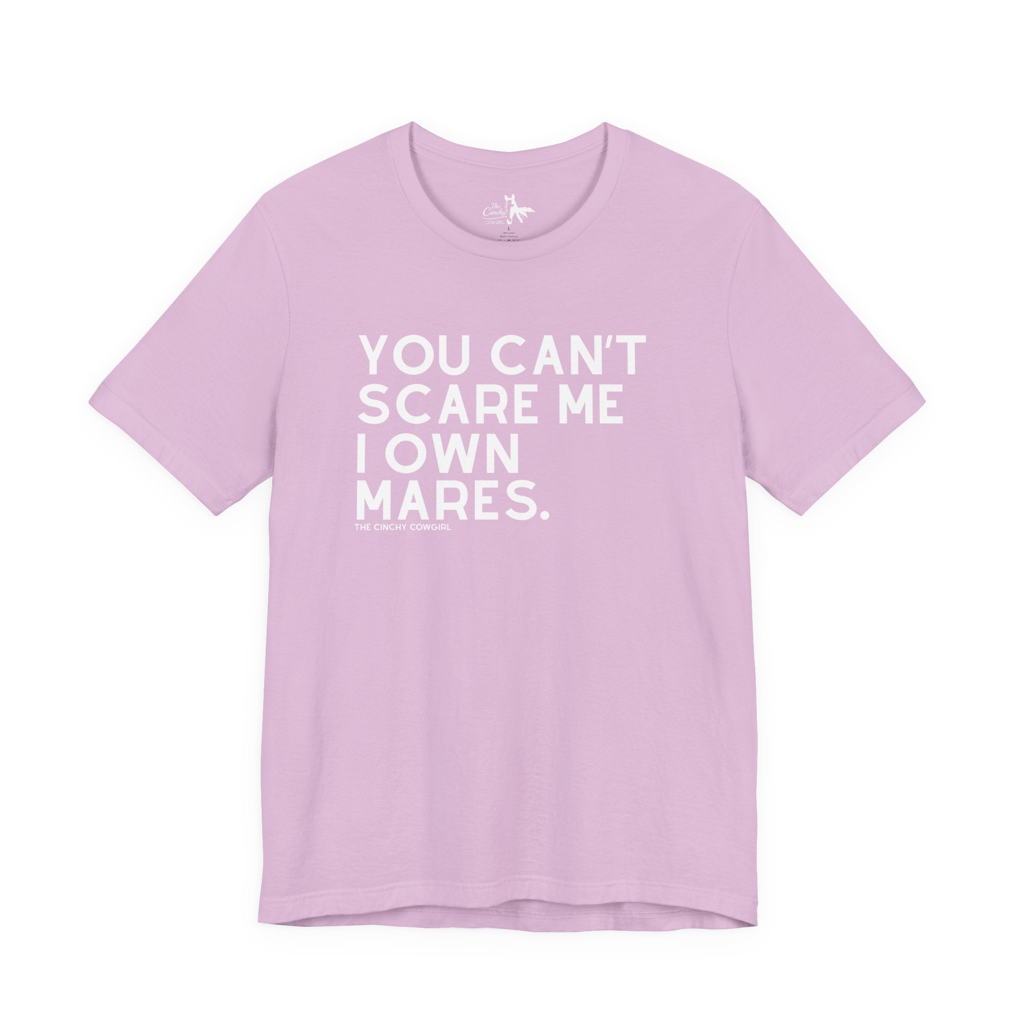 You Can't Scare Me I Own Mares Short Sleeve Graphic Tee T-Shirt The Cinchy Cowgirl - Print Lilac XS
