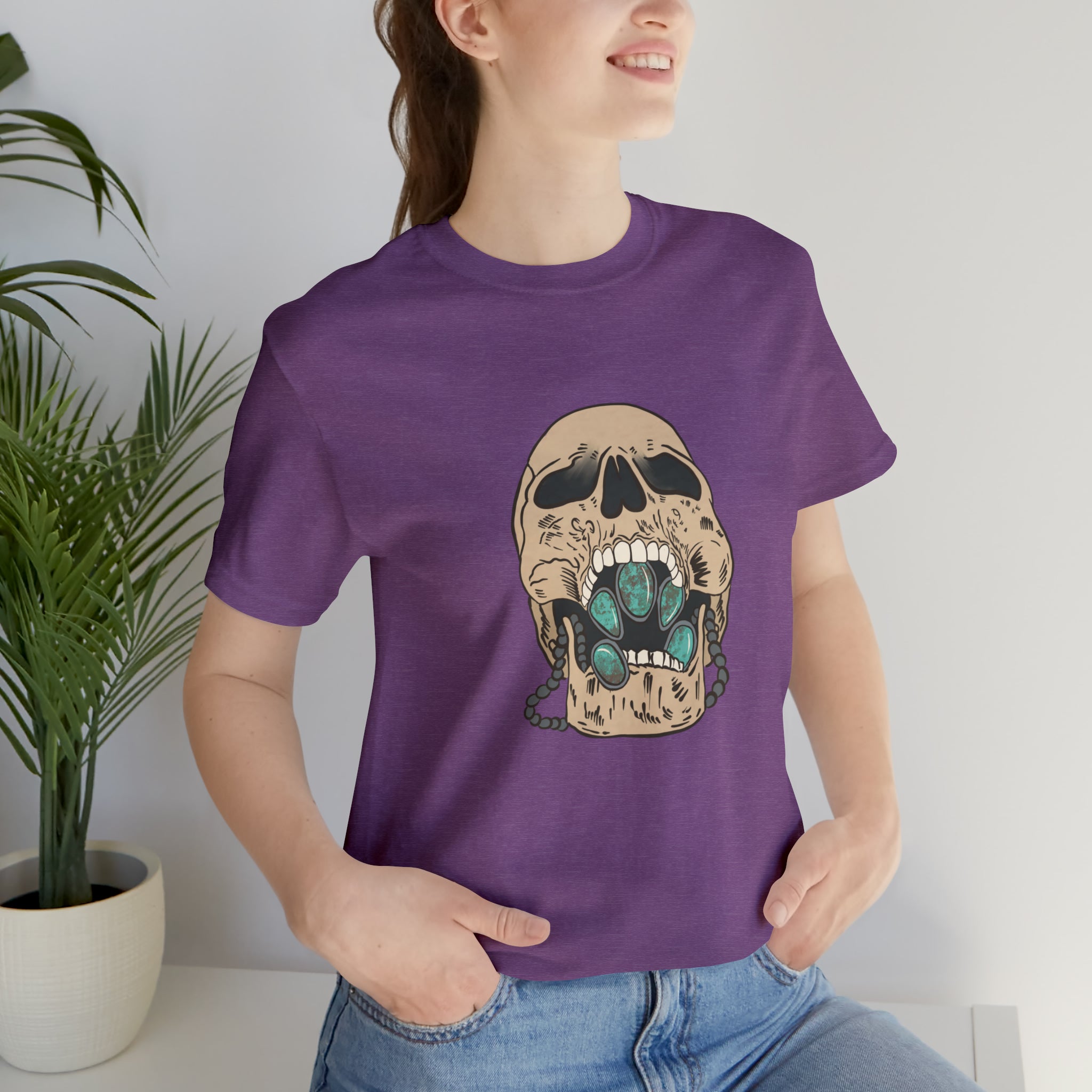 Squash Blossom Skull Short Sleeve Tee tcc graphic tee Printify Heather Team Purple XS