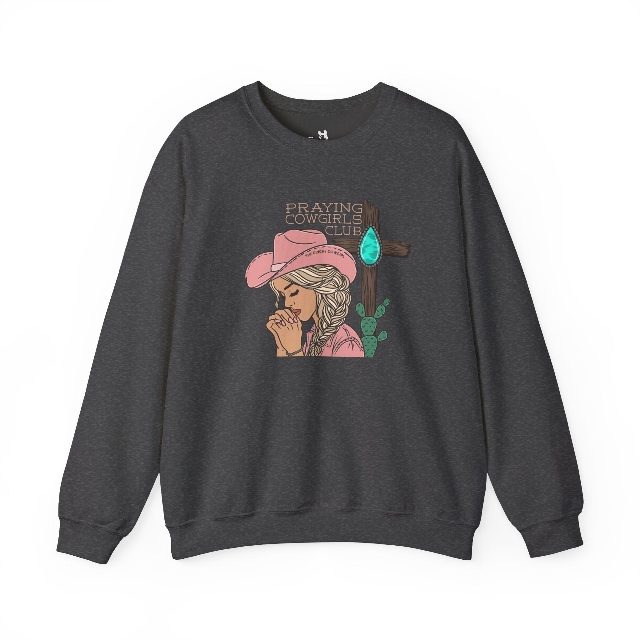 Praying Cowgirls Club Fleece Pullover Sweatshirt The Cinchy Cowgirl - Print S Dark Heather