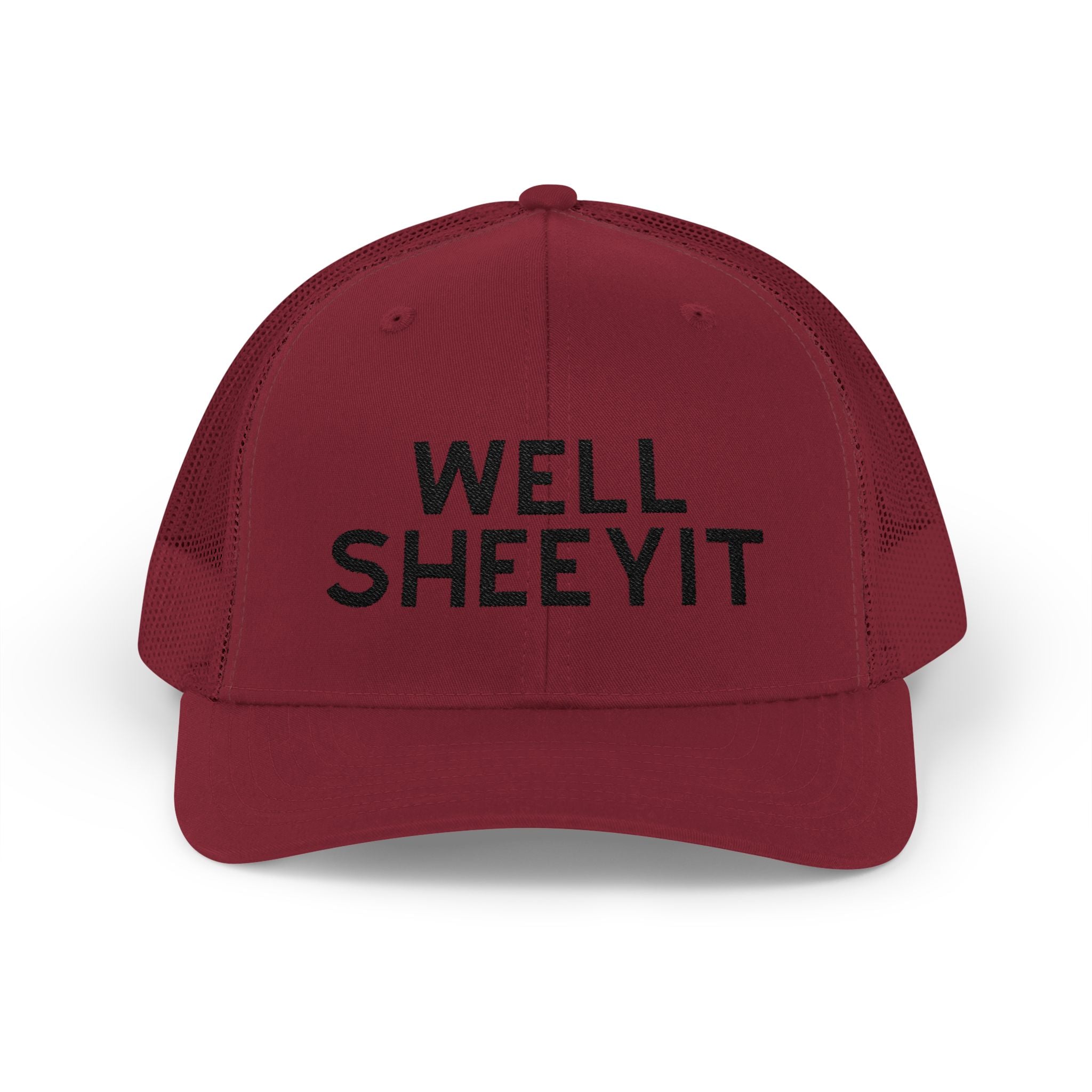 Well Sheeyit Trucker Hat Embroidered TCC Hat The Cinchy Cowgirl- Print Cranberry