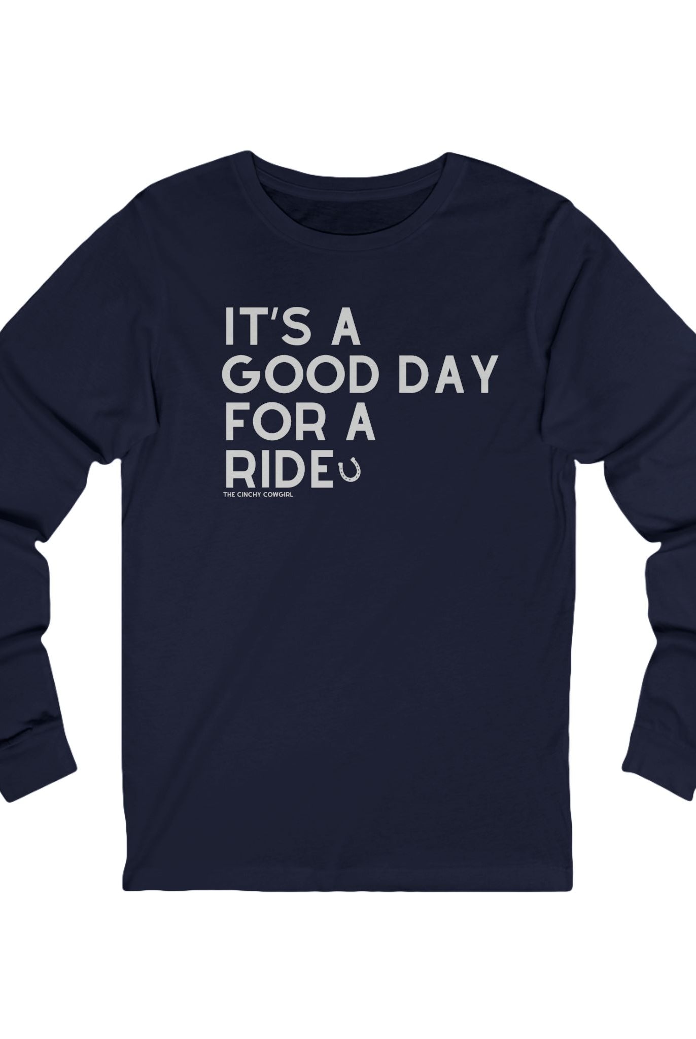 It's A Good Day For A Ride Long Sleeve Tee Long-sleeve The Cinchy Cowgirl - Print S Navy