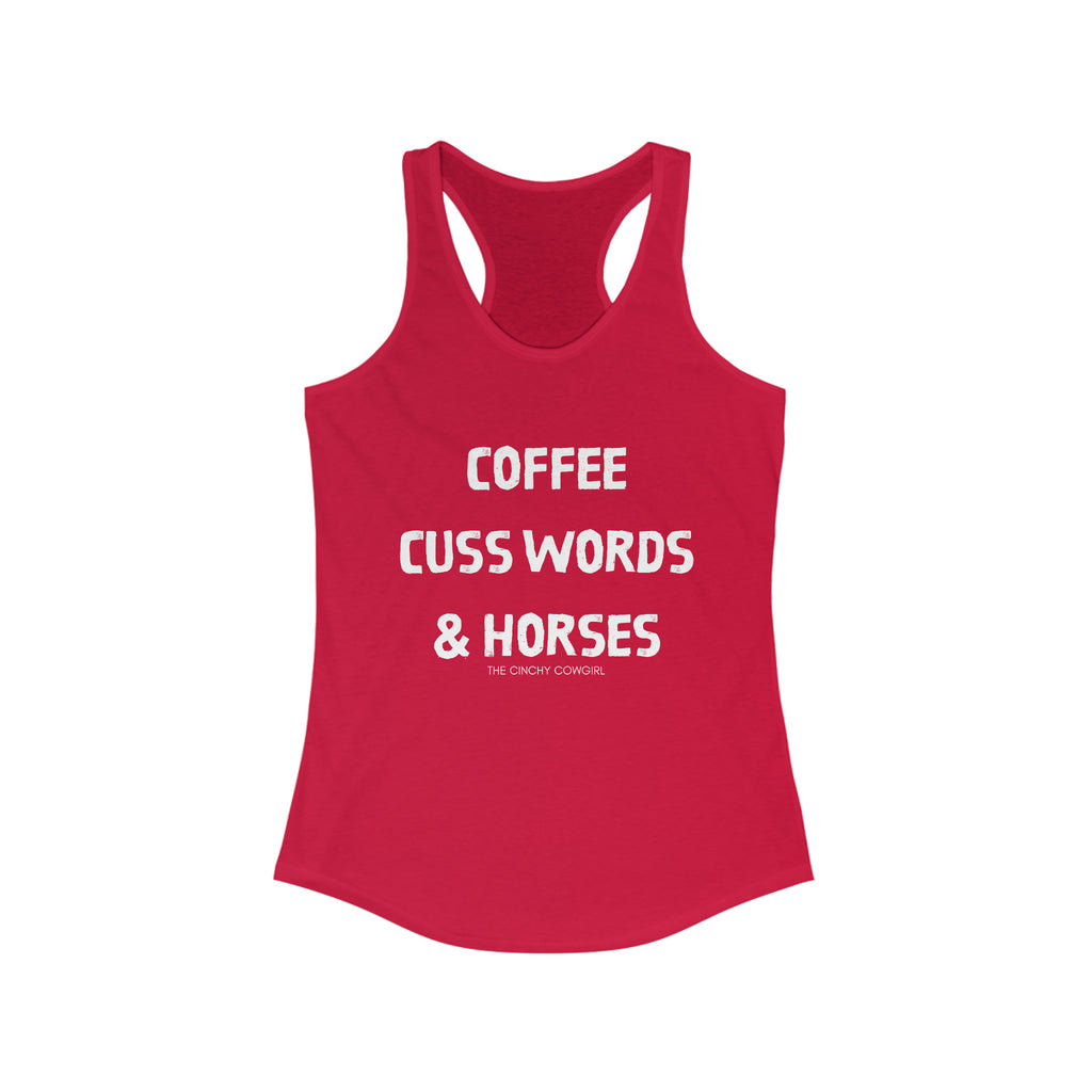 Coffee, Cuss Words, & Horses Racerback Tank tcc graphic tee Printify XS Solid Red 