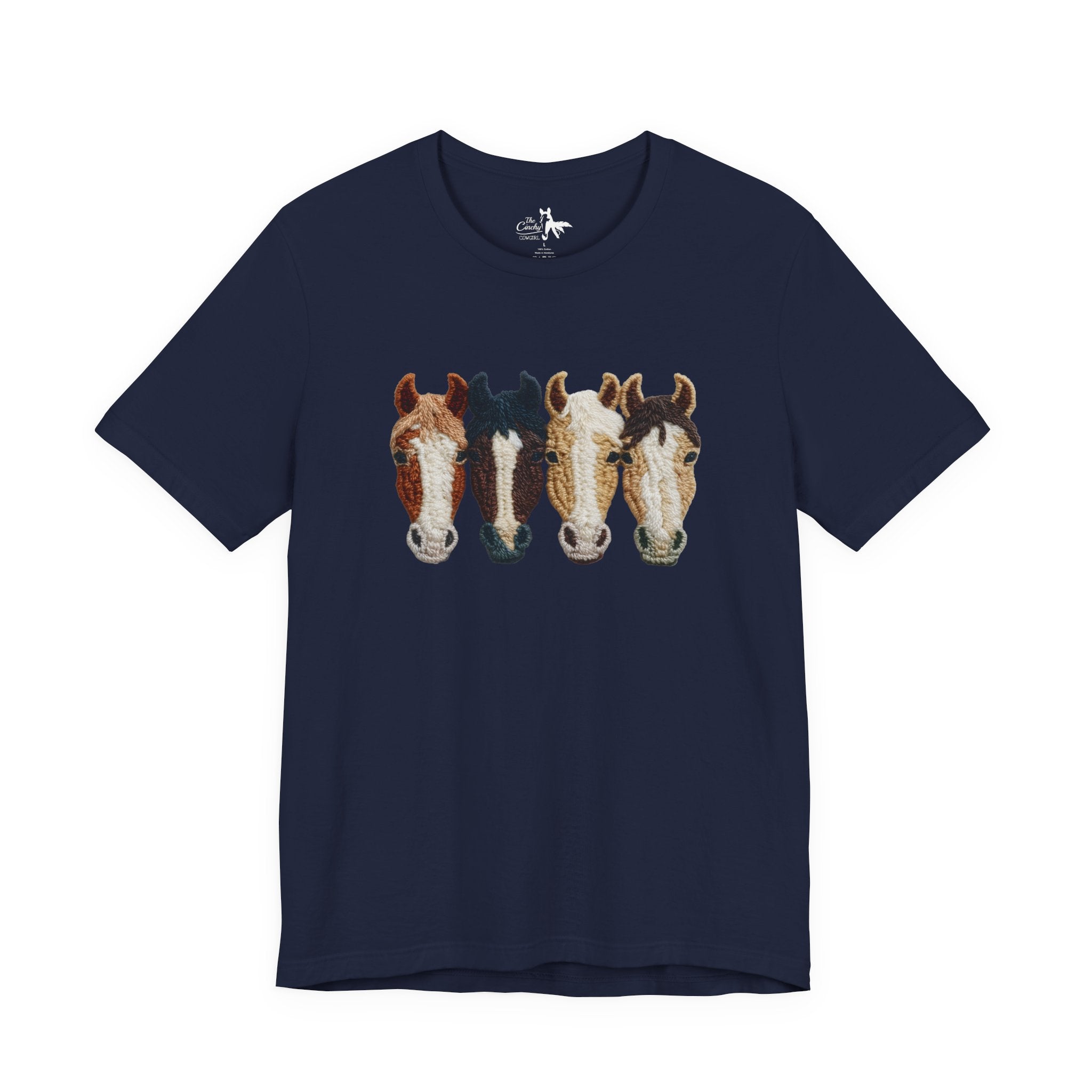Faux Crochet Horses Short Sleeve Tee Graphic Tee The Cinchy Cowgirl - Print Navy XS