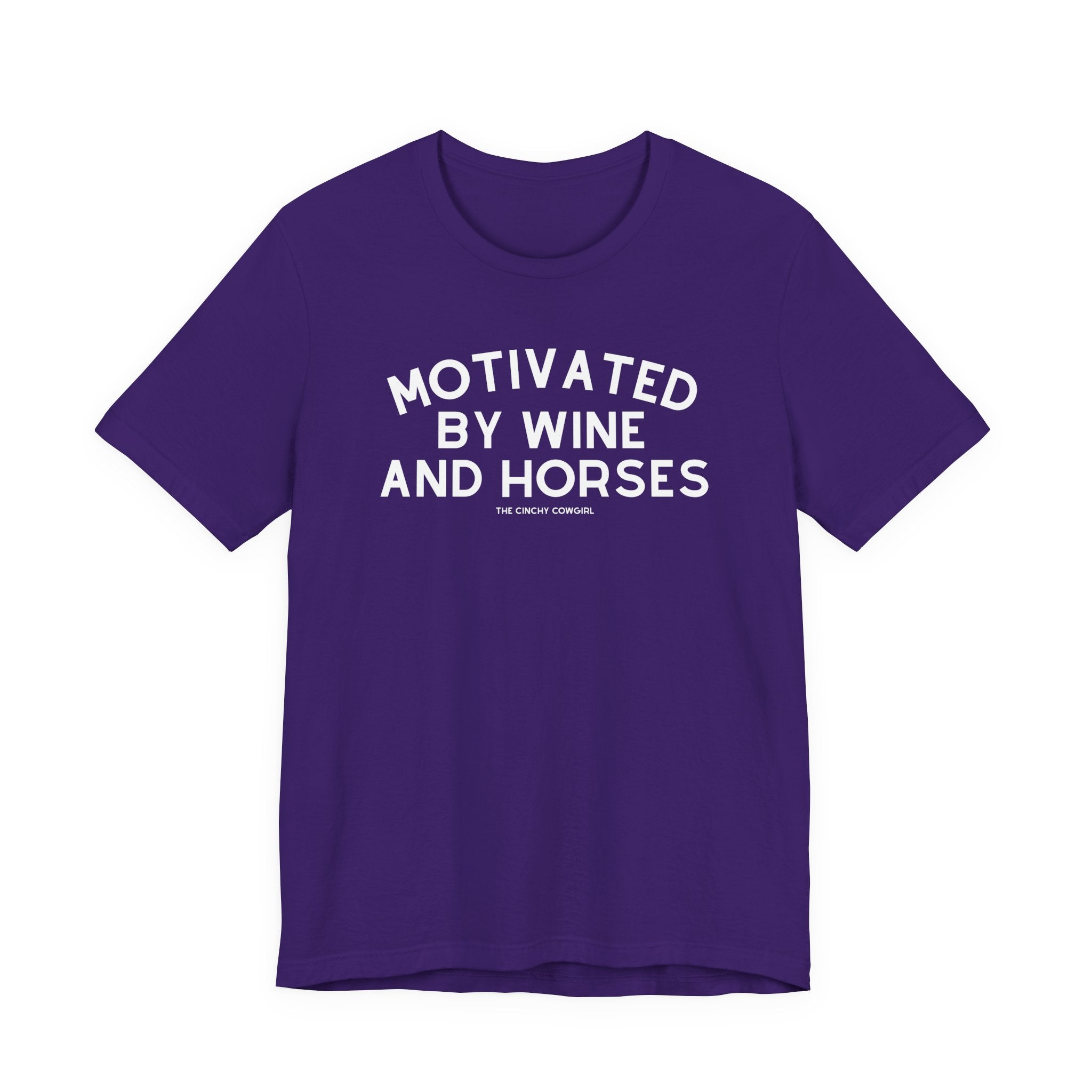 Motivated By Wine & Horses Short Sleeve Tee T-Shirt The Cinchy Cowgirl - Print Team Purple XS