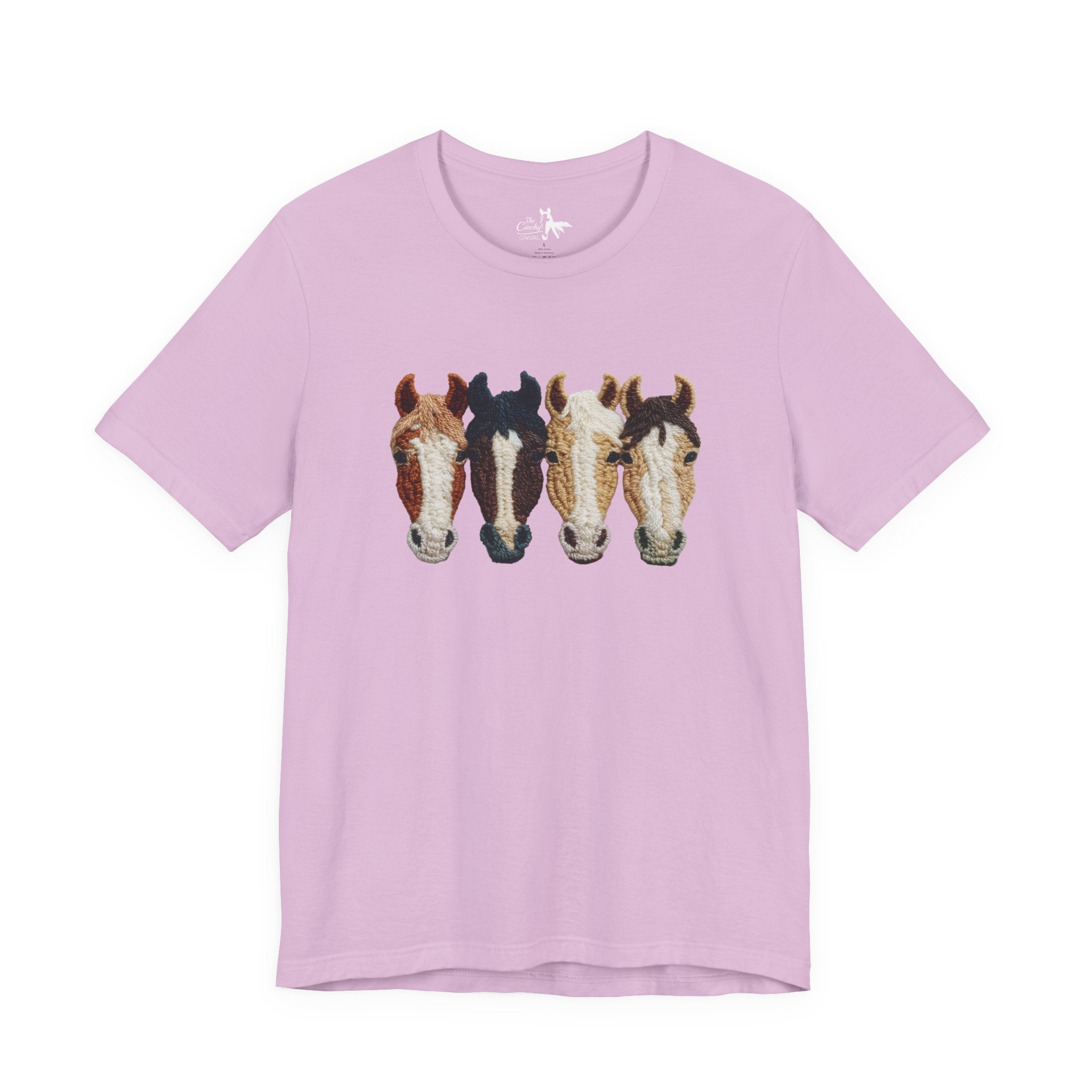 Faux Crochet Horses Short Sleeve Tee Graphic Tee The Cinchy Cowgirl - Print Lilac XS