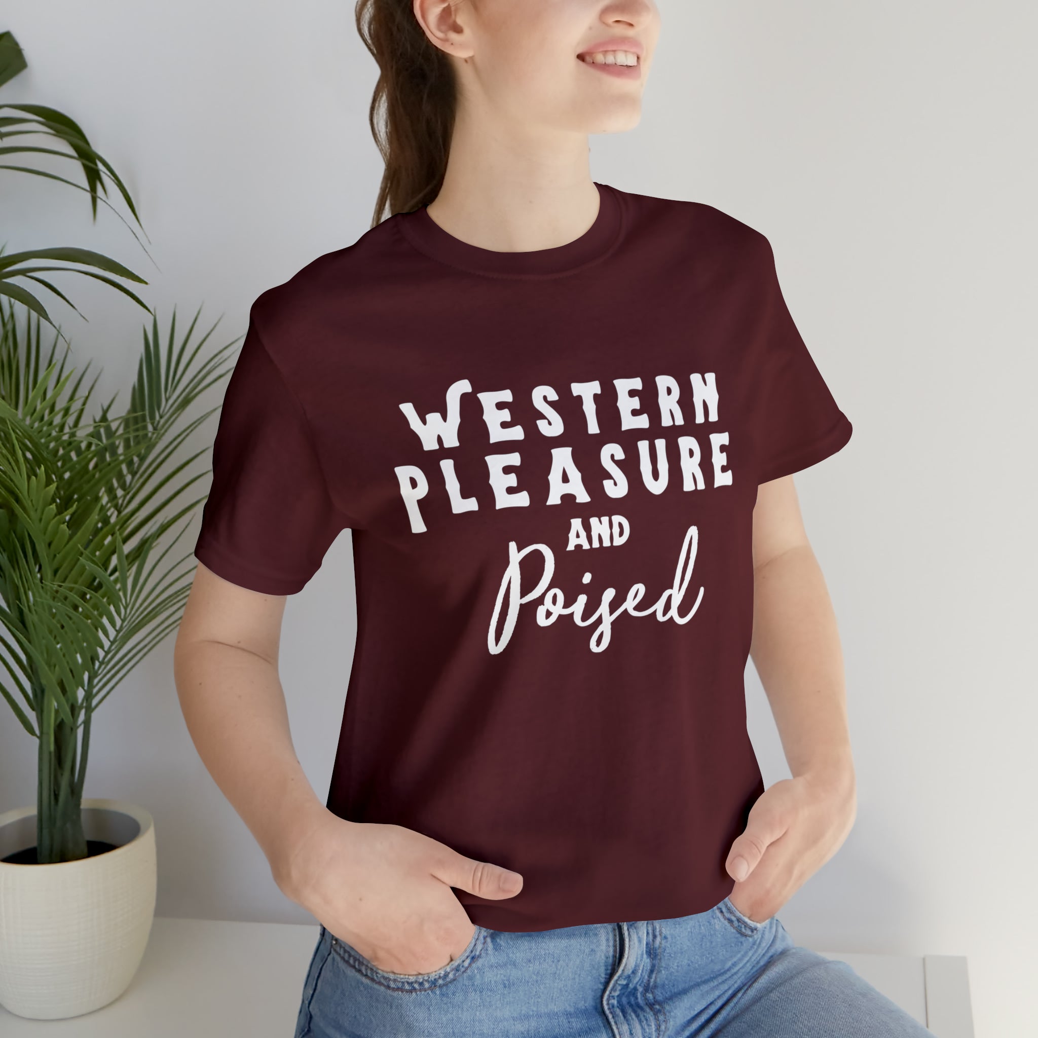 Western Pleasure & Poised Short Sleeve Tee Horse Riding Discipline Tee Printify Maroon XS
