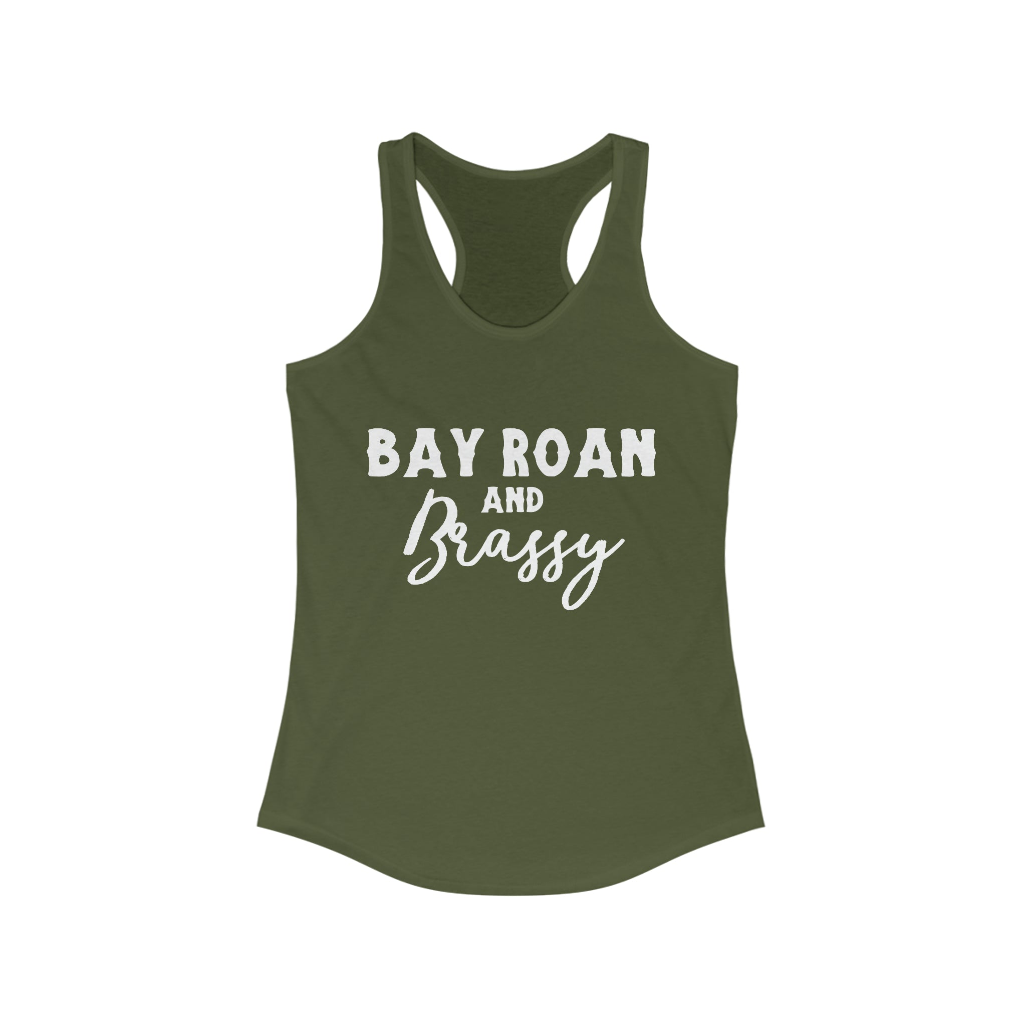 Bay Roan & Brassy Racerback Tank Horse Color Shirts Printify XS Solid Military Green