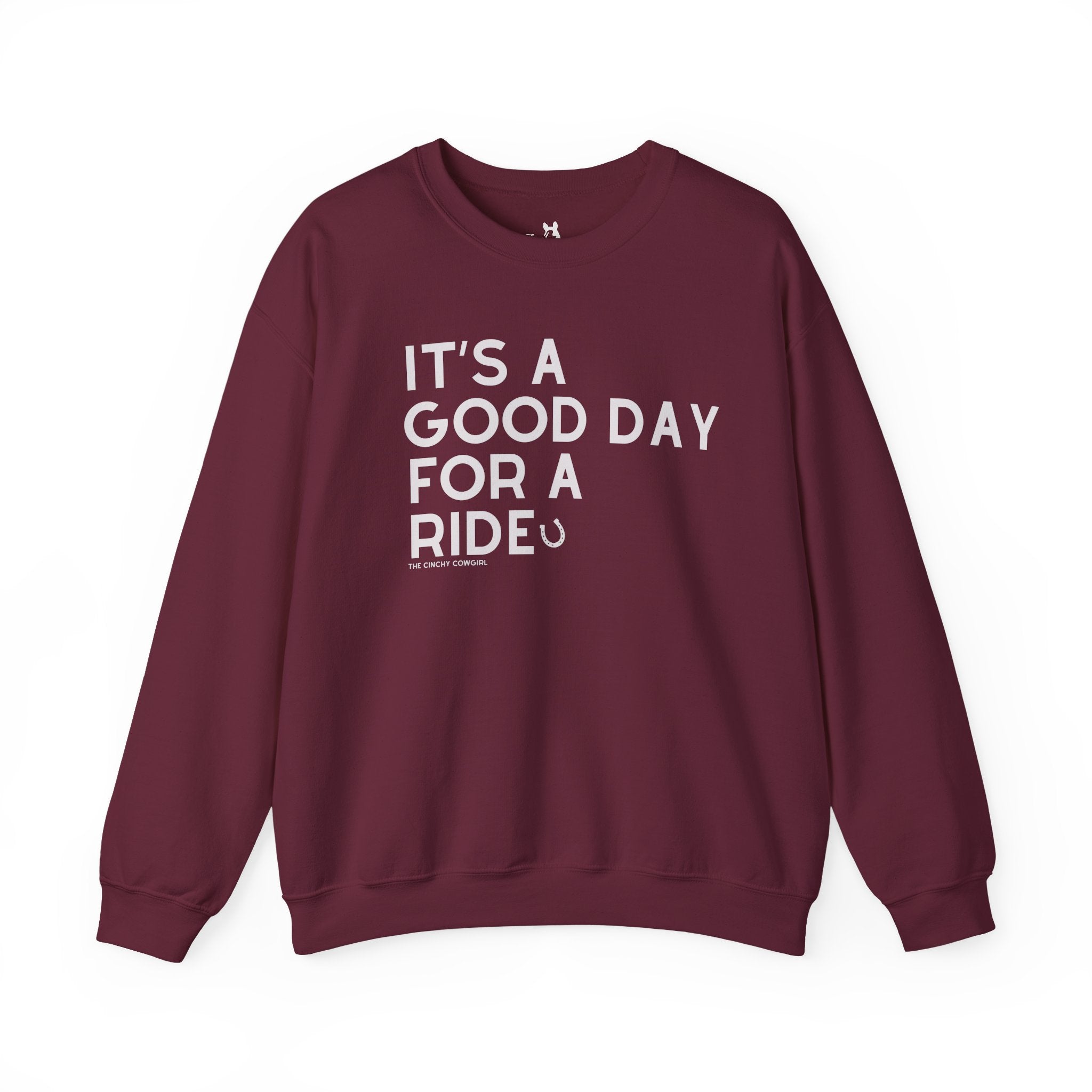 It's A Good Day For A Ride Fleece Pullover Sweatshirt The Cinchy Cowgirl - Print S Maroon