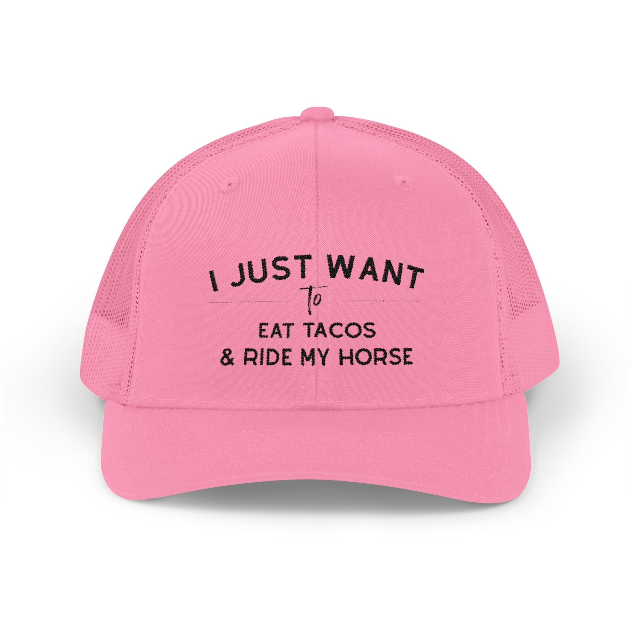 I Just Want To Eat Tacos And Ride My Horse Trucker Hat Hats The Cinchy Cowgirl - Print Pink One size