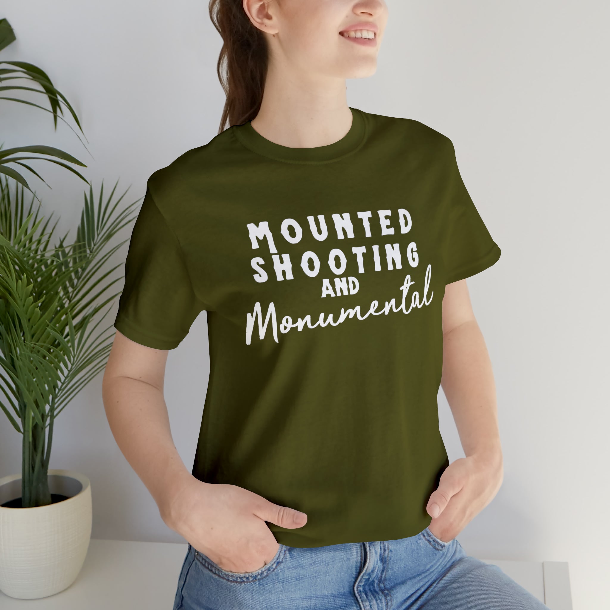 Mounted Shooting & Monumental Short Sleeve Tee Horse Riding Discipline Tee Printify Olive XS