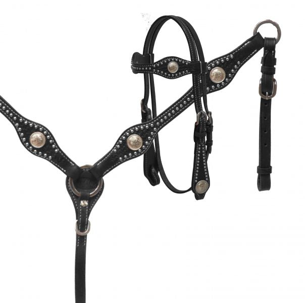 Silver Concho Headstall and Breastcollar Set headstall set Shiloh Black