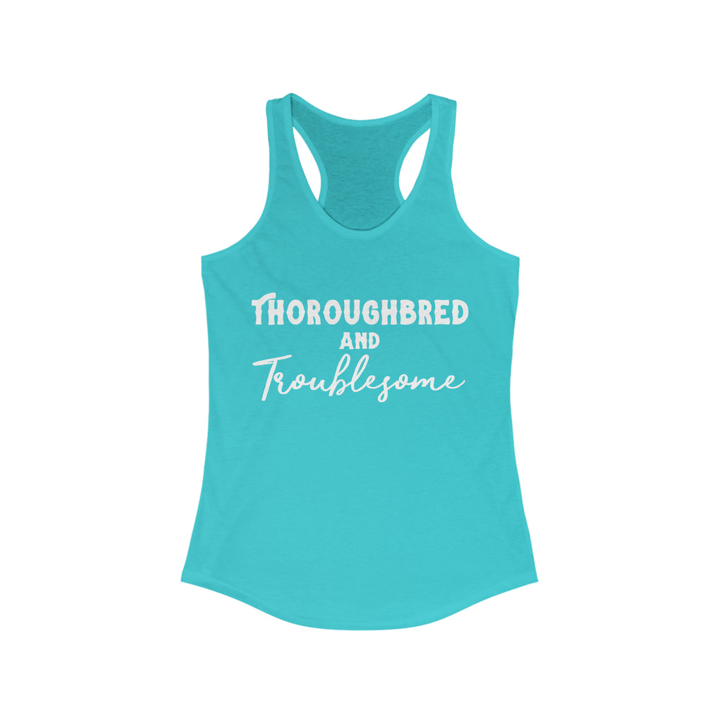 Thoroughbred & Troublesome Racerback Tank Horse Color Shirts Printify XS Solid Tahiti Blue 