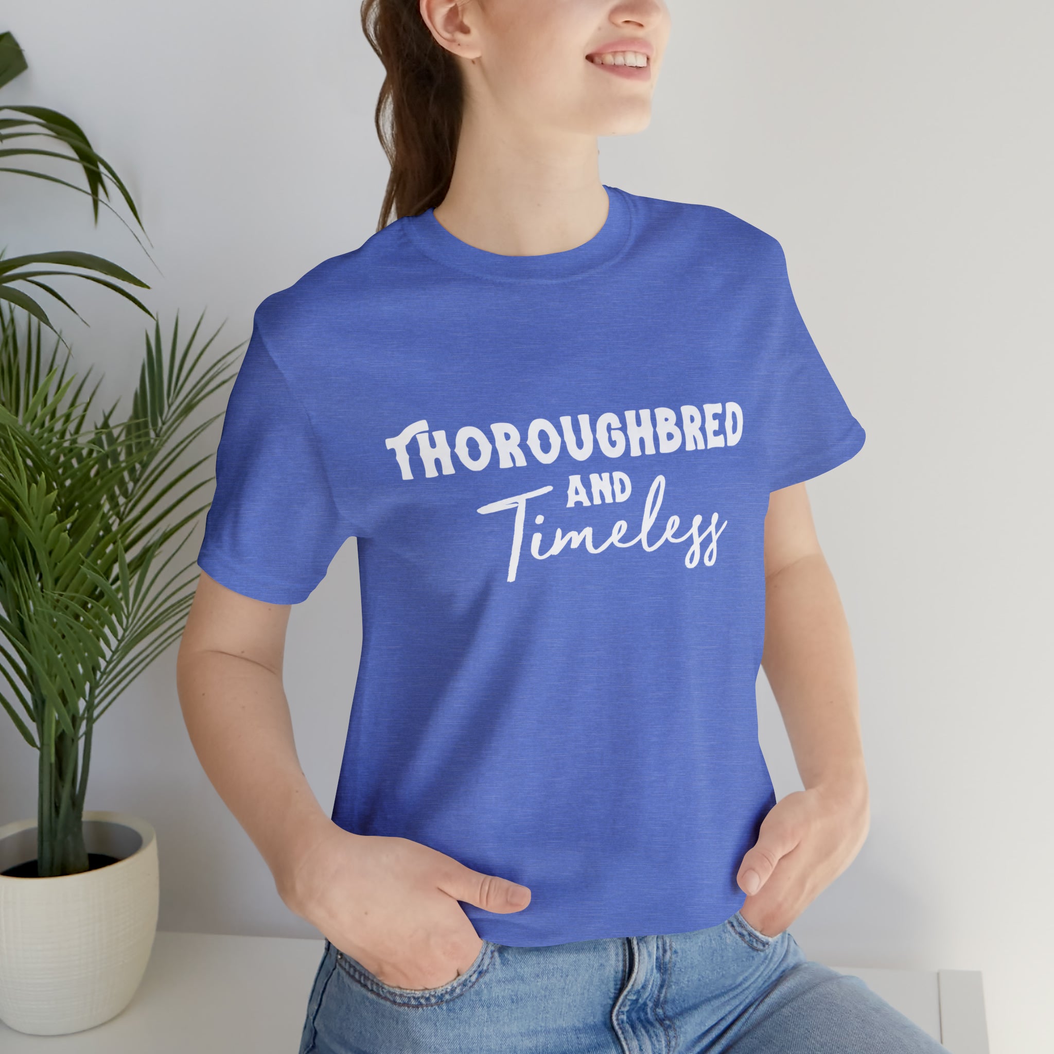 Thoroughbred & Timeless Short Sleeve Tee Horse Color Shirt Printify Heather Columbia Blue XS