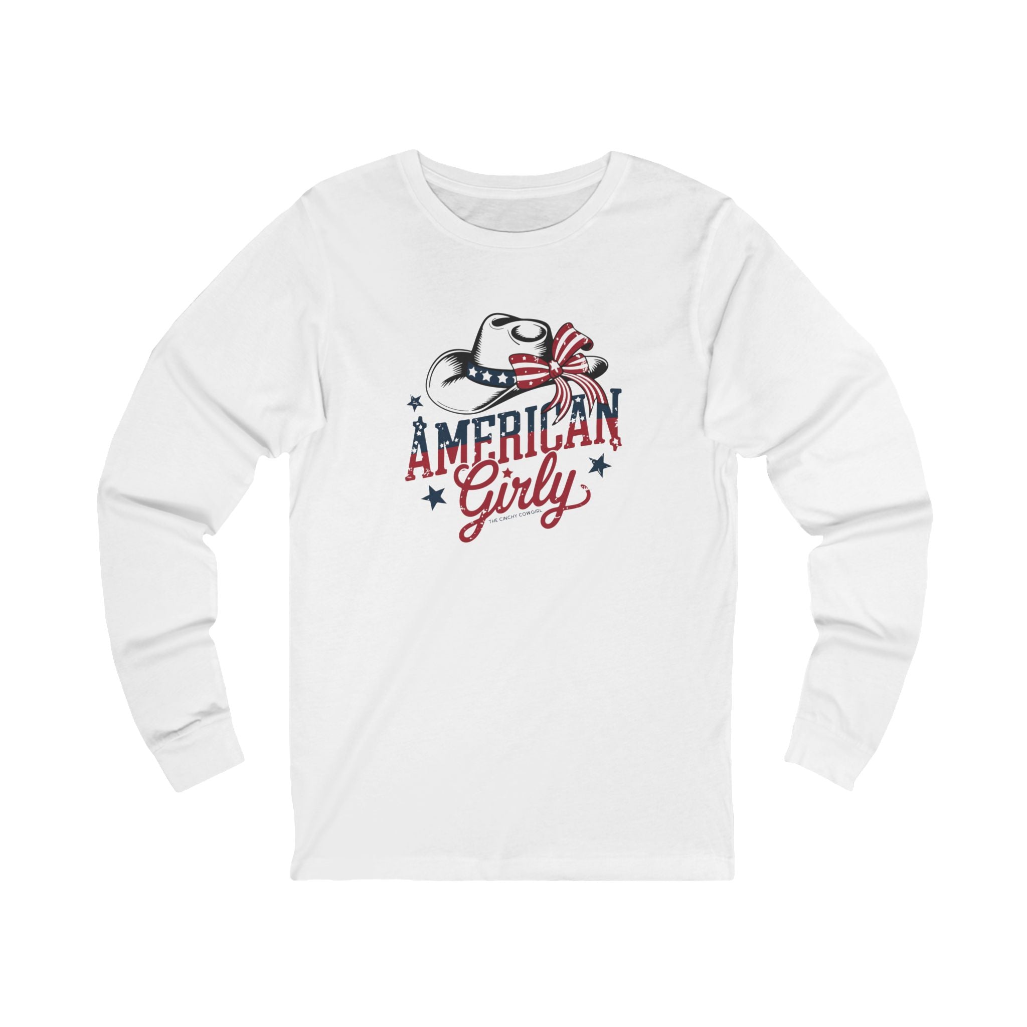 American Girly Long Sleeve Tee Long-sleeve The Cinchy Cowgirl - Print S White
