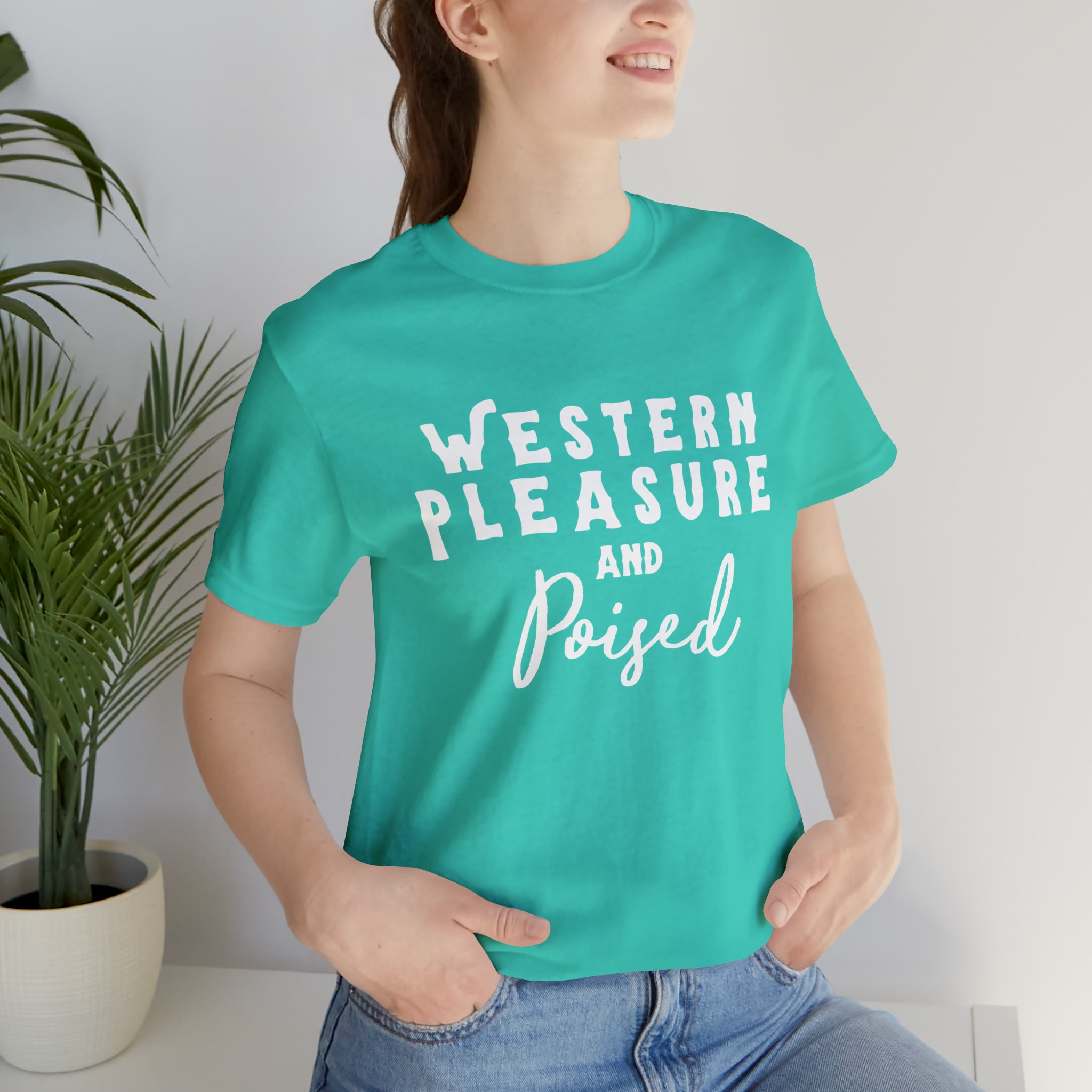 Western Pleasure & Poised Short Sleeve Tee Horse Riding Discipline Tee Printify Teal XS