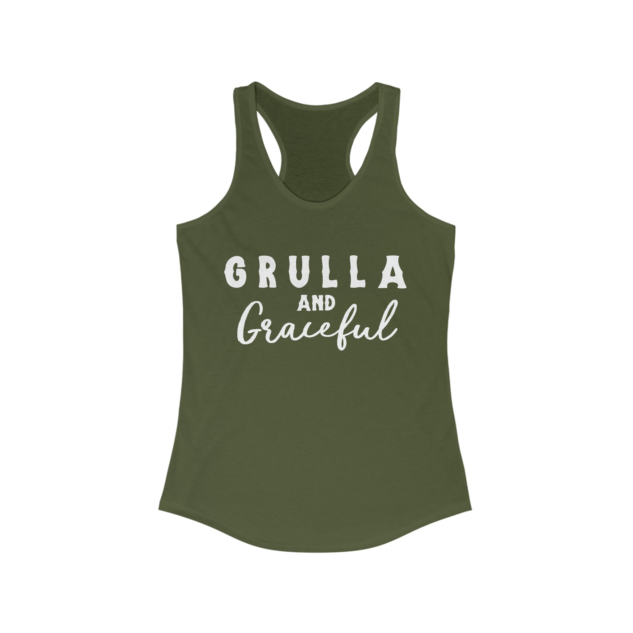 Grulla & Graceful Racerback Tank Horse Color Shirts Printify XS Solid Military Green